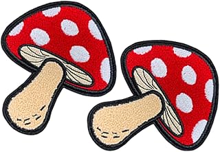 Sewroro 2個 きのこ刺繍ワッペン アイロン接着可能 耐久性ポリエステル素材 洗濯 ファッション用 可愛いアップリケ 衣類バッグ装飾補修用