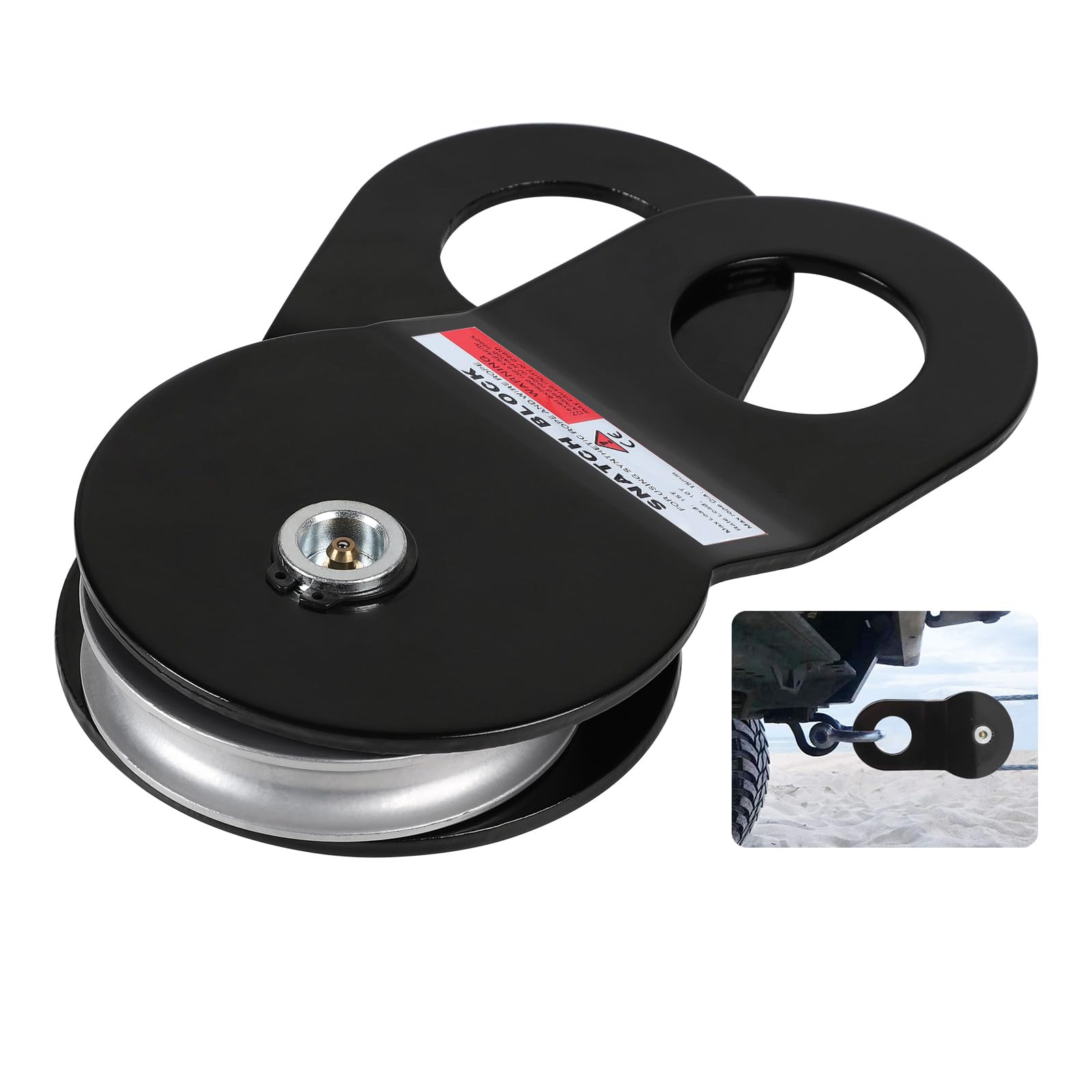 SWAWIS Noire Poulie de Renvoil pour Treuil en Acier, Diamètre de Rainure de Roue 15mm, Capacité de Charge 10t, pour Opérations de Sauvetage Hors Route et l'Exploitation Forestière