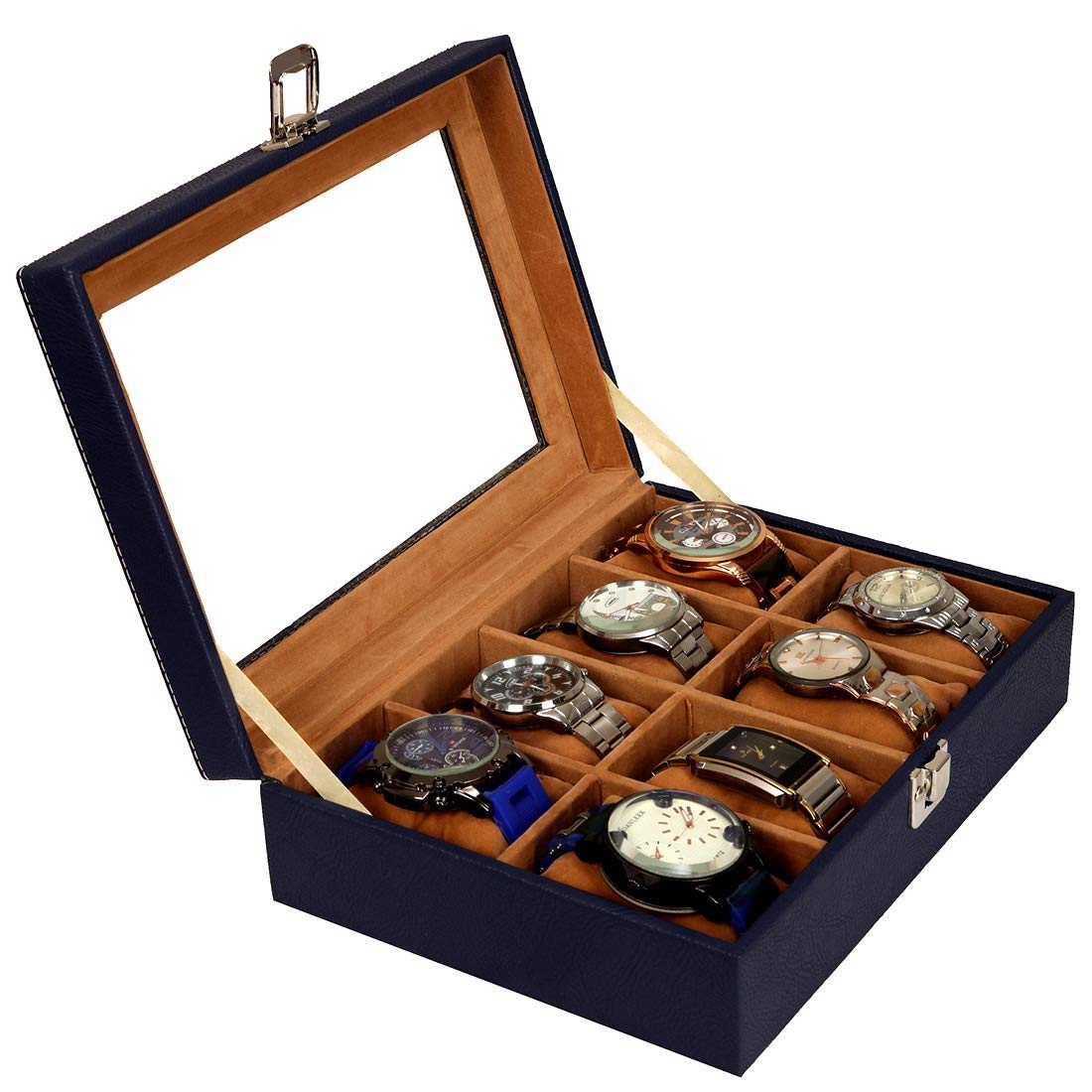 Leather World Watch Box Organizer- 8 Slots Watch Storage Holder and Jewelry Case Collection Box Vegan Leather for Men and Women with Transparent Display (B08M8T49D1) Amazon Price History, Amazon Price Tracker