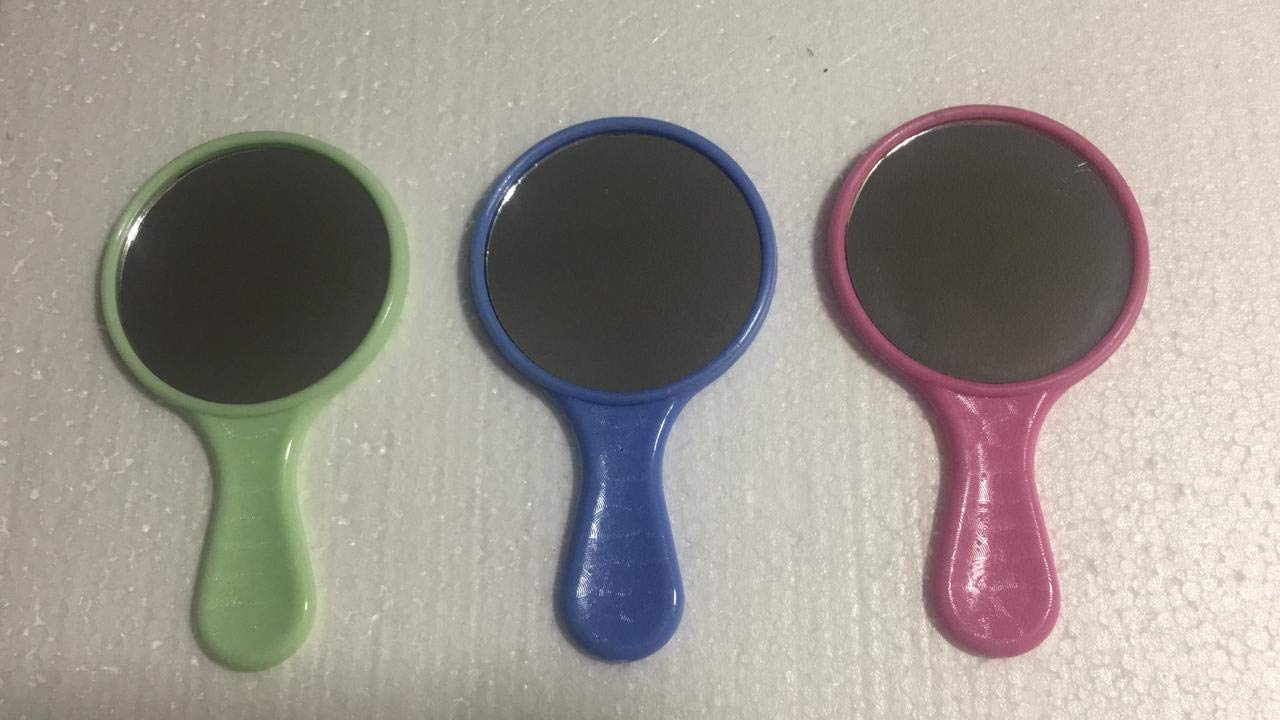 Small Round Shape Plastic Handleheld Beauty Makeup Mirror for Bathroom, Dressing Table/Shaving/and for Travel kit Set of 3 Pc(Blue,Green,Red)-image-10