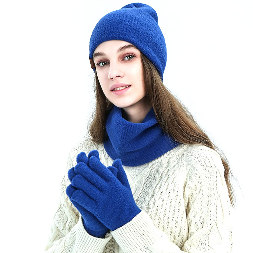 lnrueg Hat Scarf Gloves Set Classic Breathable Unisex Elastic Solid Color Ribbed Knit Cap Watch Cap Loop Scarf Girl Coldproof Elastic Cuff Man-picture-20