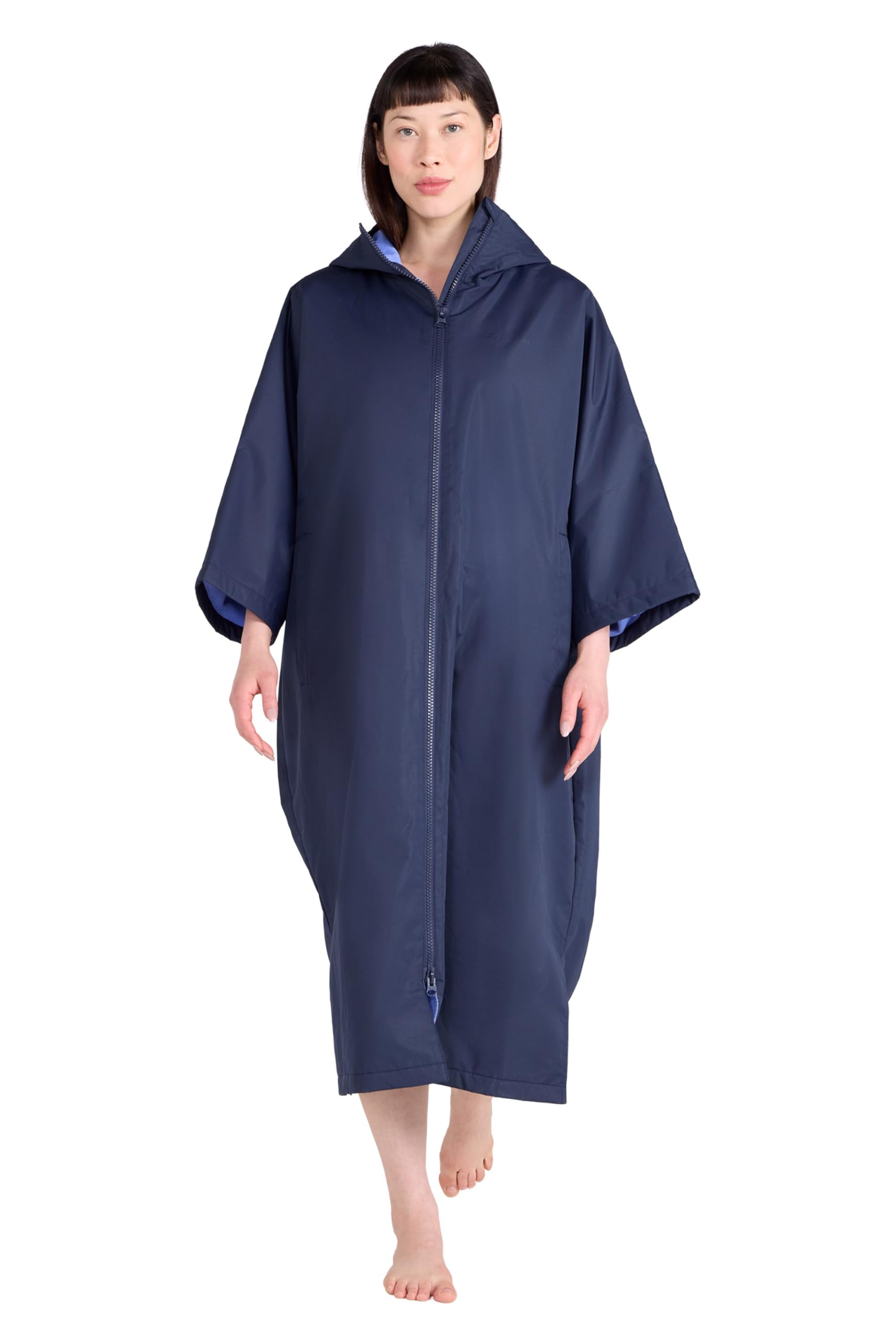 Mountain Warehouse Women's 'Coastline' Water Resistant Adjustable Hood Long Length Changing Robe in Navy | Size: Medium