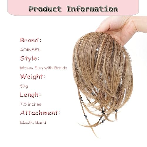 Miniatura 2 de AQINBEL Moño desordenado con trenzas de cabello, moño lacio, cola de caballo con extensiones para trenzar el cabello, moño con colas de caballo