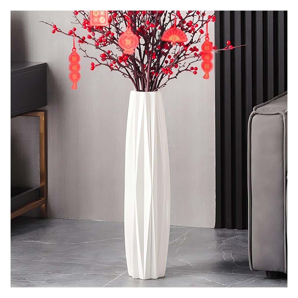 Grande vaso da pavimento in ceramica per soggiorno, moderno vaso alto da pavimento, ideale per fiori, rami e composizioni secche, perfetto per ufficio e decorazione domestica (bianco B 71 cm)