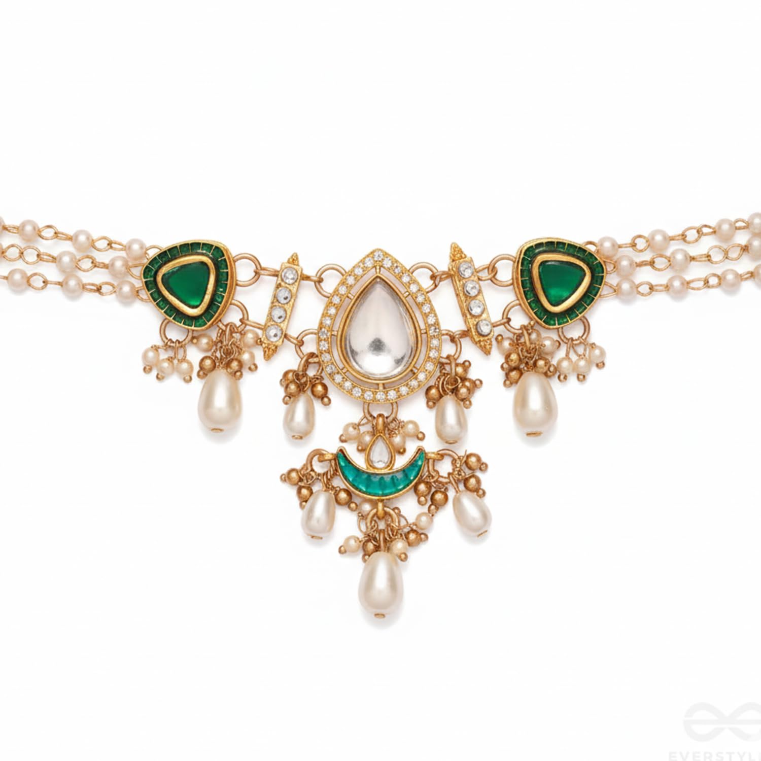BY EVERSTYLISH Ratnodya Rising Gem Dazzling Kundan Choker With Pearls And Royal Green And Gold Accents Lightweight Jewelry For Women | Party, Festive, Wedding & Gifting-image-20