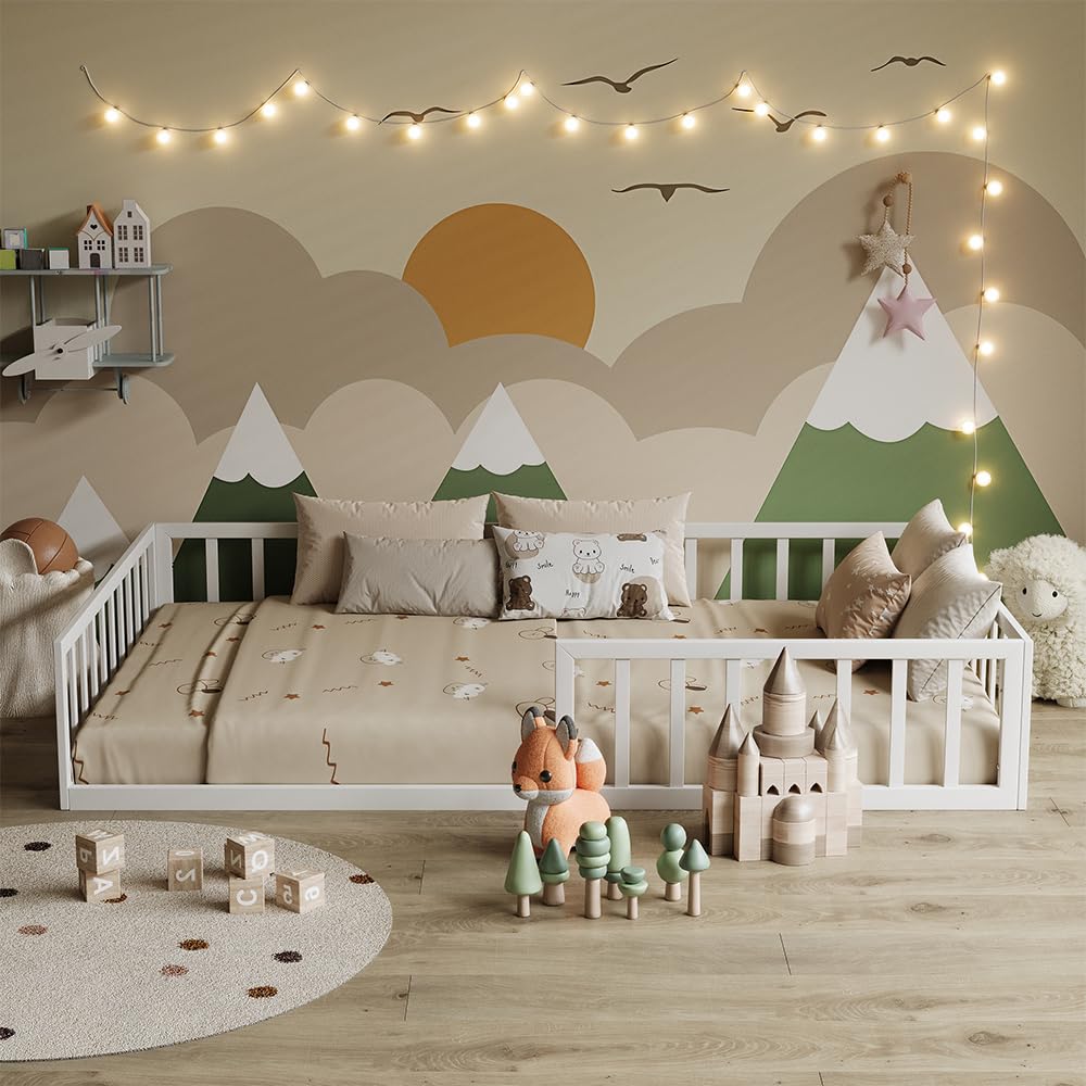 VitaliSpa Kinderbett Minno 120x200, Metallbett mit Rausfallschutz, niedrige Einstiegshöhe, Weiß