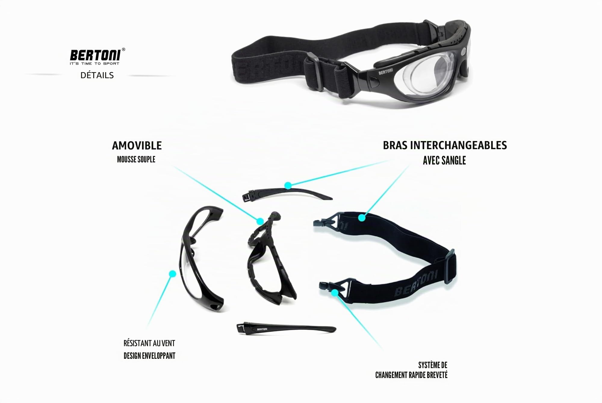 Bertoni Lunettes de Moto Photochromiques avec Clip Amovible pour Verres Optiques - Plaquette de Nez Réglable - Lunettes Moto 366