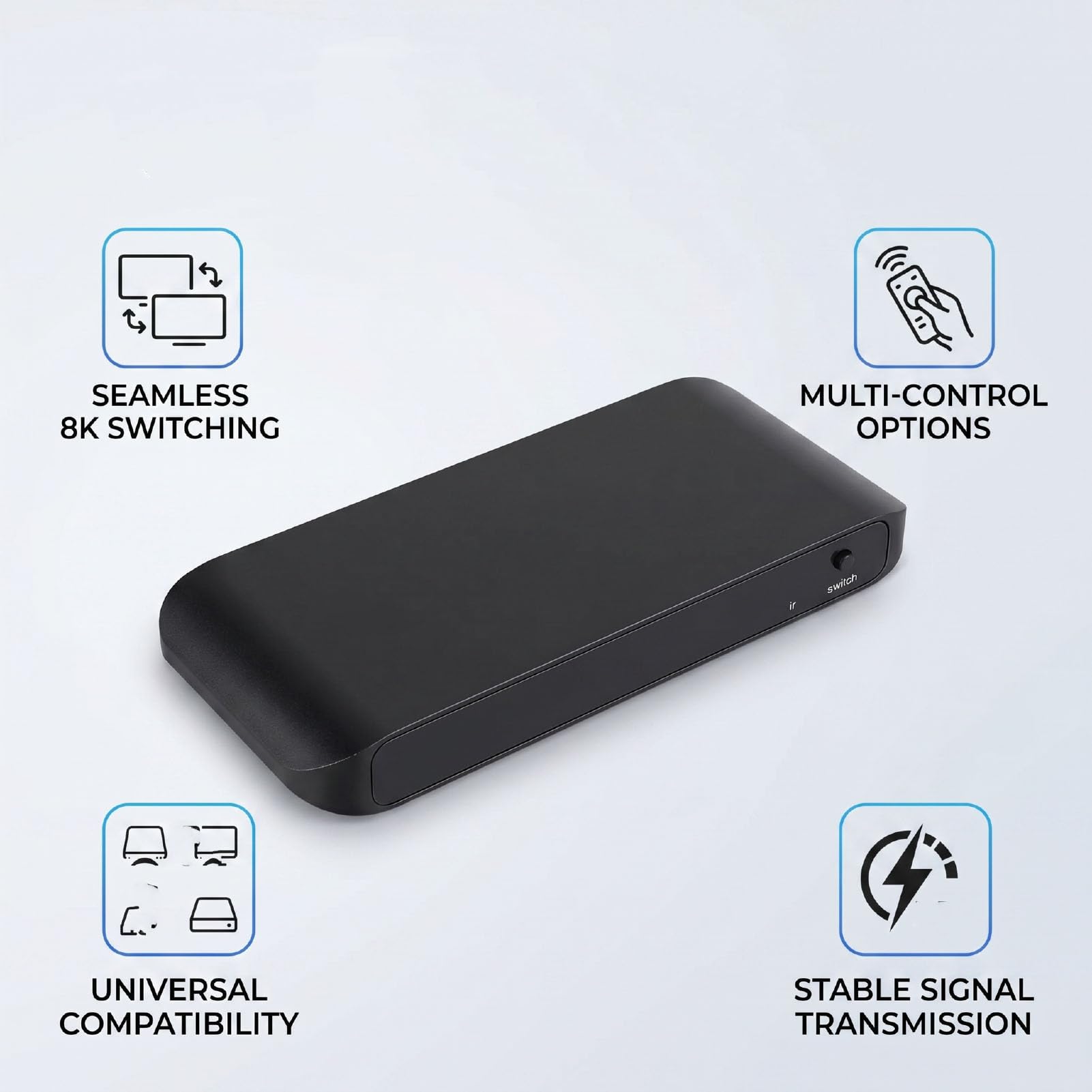 Annadue HDMI 3 in 1 Uscita 8K 60Hz 48Gbps con Telecomando / 3 in 1 Uscita HDMI 2., 8K 60Hz / 4K 120Hz, 48Gbps HDR10 Vision, Telecomando e Controllo IR, Plug and Play