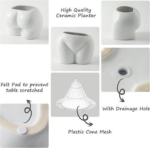 Miniatura 3 de Macetas corporales maceta de cerámica con agujero de draniage para plantas de interiorexterior, maceta para decoración del hogar, maceta blanca