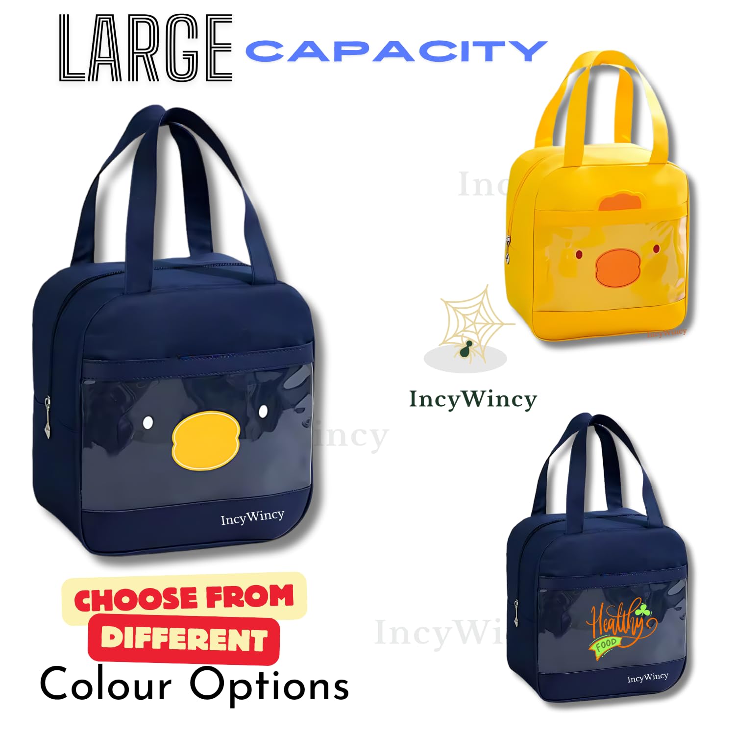 IncyWincy Insulated Lunch Bag (Pack of 1), Leakproof Tote Bags for Office and Picnic, Insulated Meal Carrier for Men & Woman, Durable Unisex Tiffin Bag for Boys and Girls (Healthy Food) 4