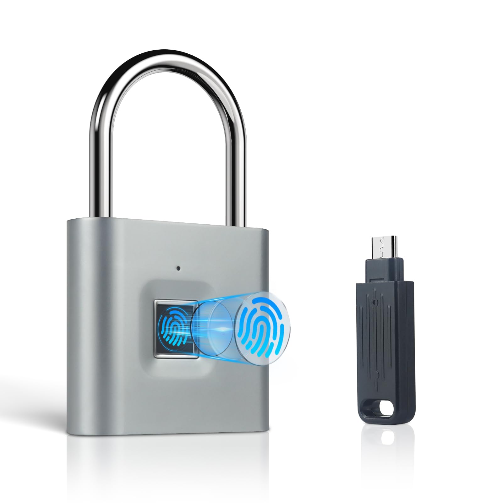 Candado portátil de carga USB con llave de emergencia, candado inteligente, desbloqueo rápido, impermeable y resistente al óxido, candado para almacenes, gimnasio, escuelas, hogares, armarios
