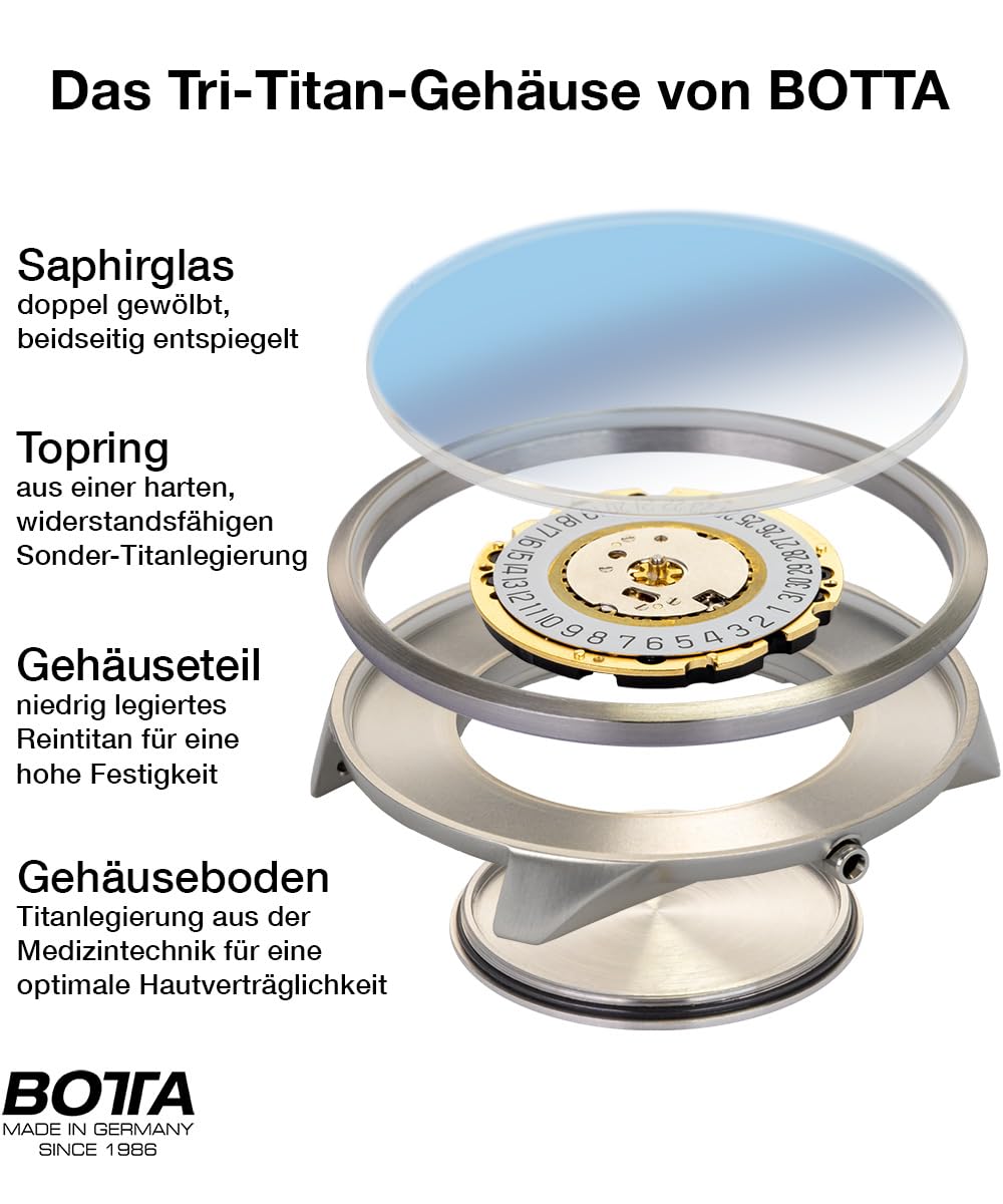 botta Męski zegarek 24-godzinny szwajcarski mechanizm kwarcowy ze skórzanym paskiem TRES 24 (40 mm, czarny/żółty)