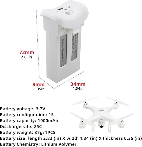 Miniatura 2 de 2 unids 3.7 V 1000 mAh batería de litio para SJRC S20W T25 cuatro ejes Drone repuestos control remoto Drone batería blanca