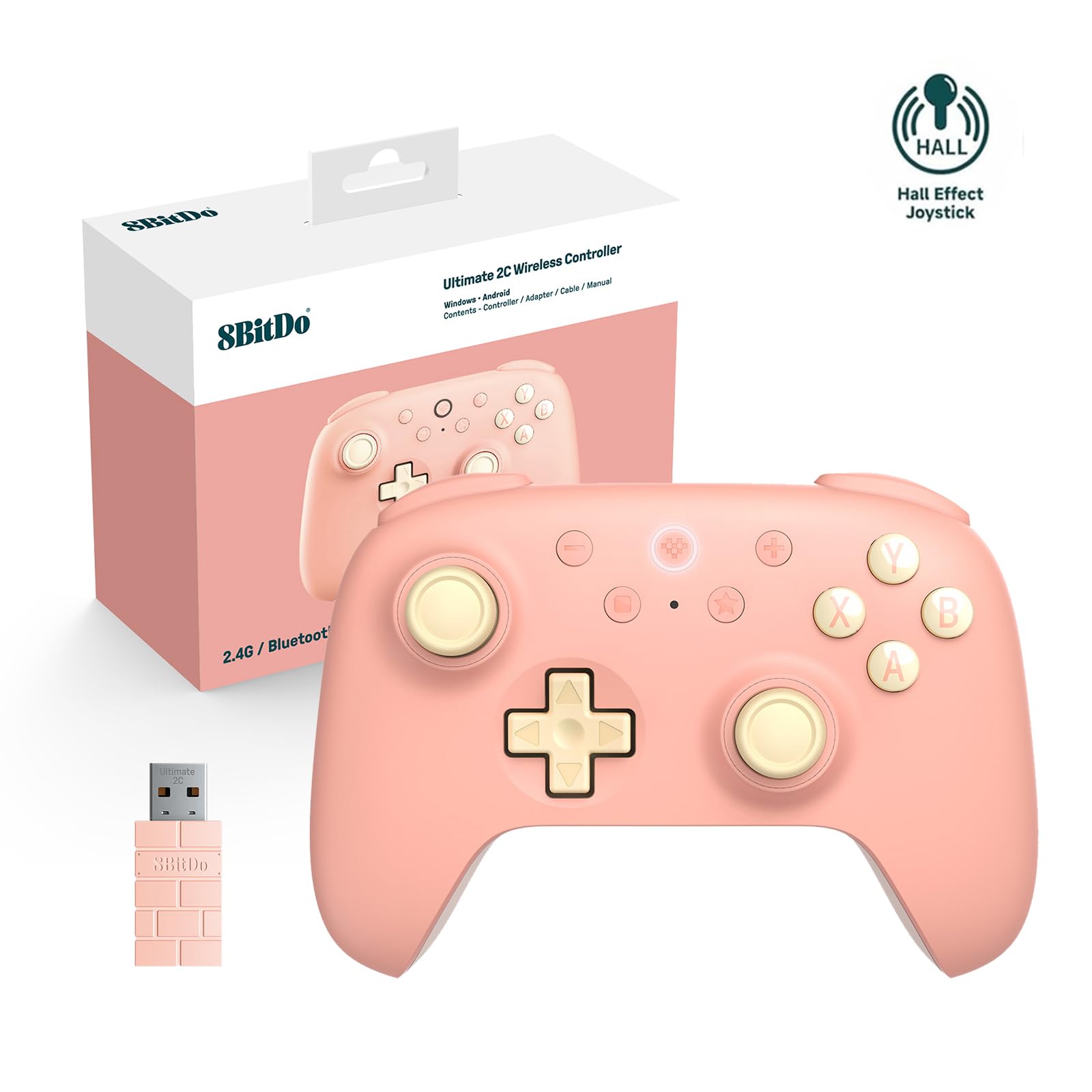 8Bitdo Ultimate 2C Wireless Controller for Windows PC & Android, Hall Effect Joysticks and Triggers, PC Controller with 1000 Hz Polling Rate, Remappable L4/R4 Bumpers, Peach