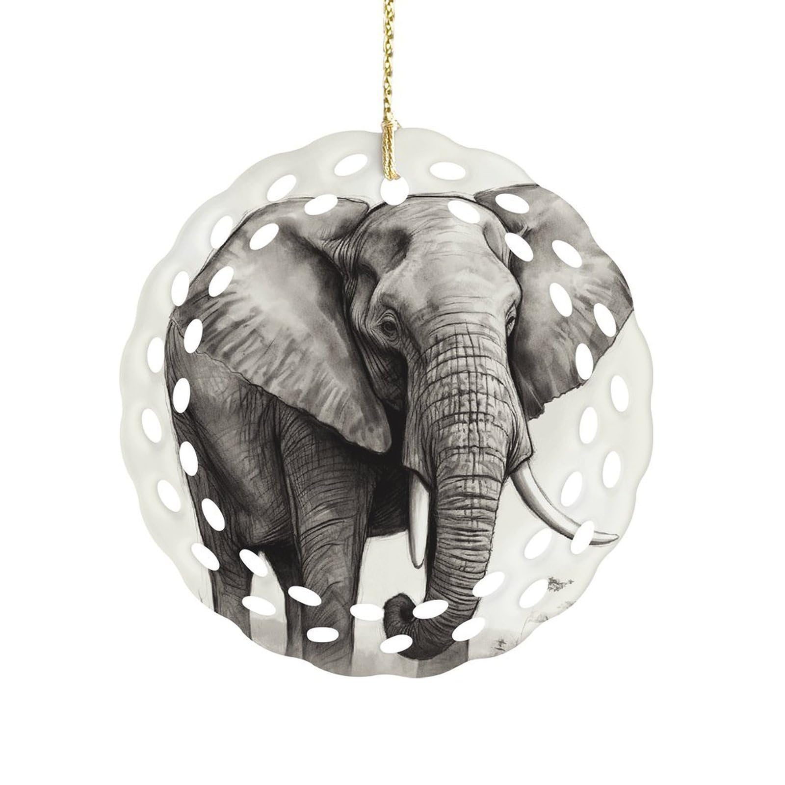 Fodpand Women's Style Elephant Sketch Ceramic Ornament For Home Decor 3.2" Round Tree Decoration Christmas Ornaments For Men Double-Sided Design
