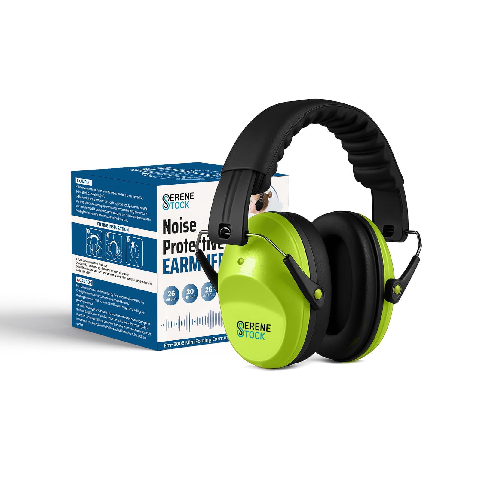 Serene Stock Green Kids Ear Defenders - 26Db Snr Ear Defenders - Sound Blocking Earmuffs Autism - Noise Cancelling Headphones Toddlers (Green)