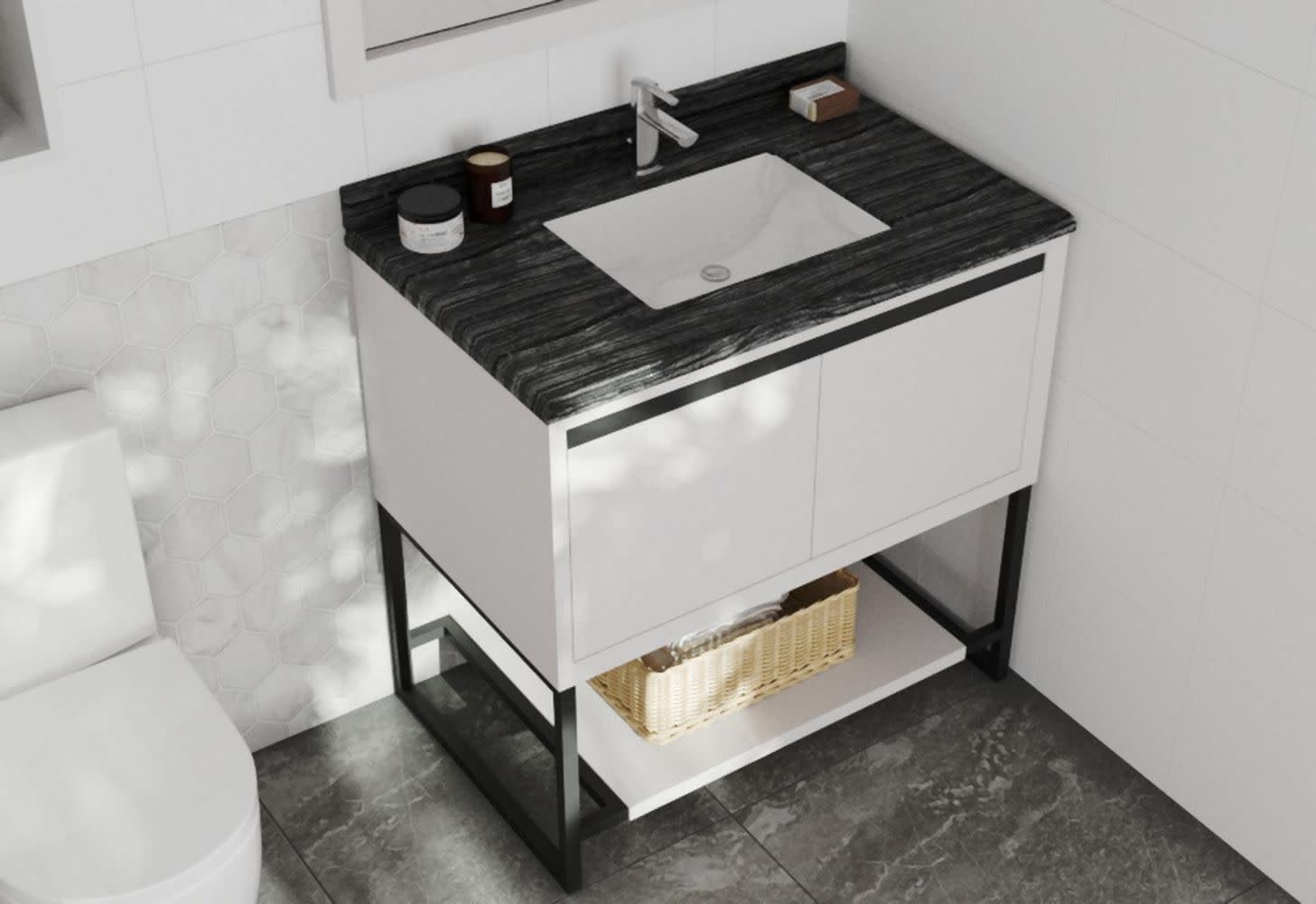 Miseno MVT-36-313SQ1H Forever 36" Marble Vanity Top with Backsplash - White Carrara Marble