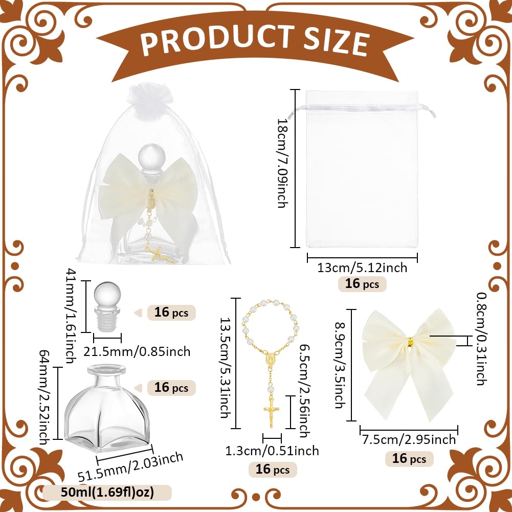16 Set Heilige Flasche Taufgeschenke Mit Kreuz 50ml Weihwasserbehälter Aus Glas Mit Organzabeutel Taufgeschenke Für Ostern Gäste Geschenke Zur Heiligen Kommunion Kirche Hochzeit