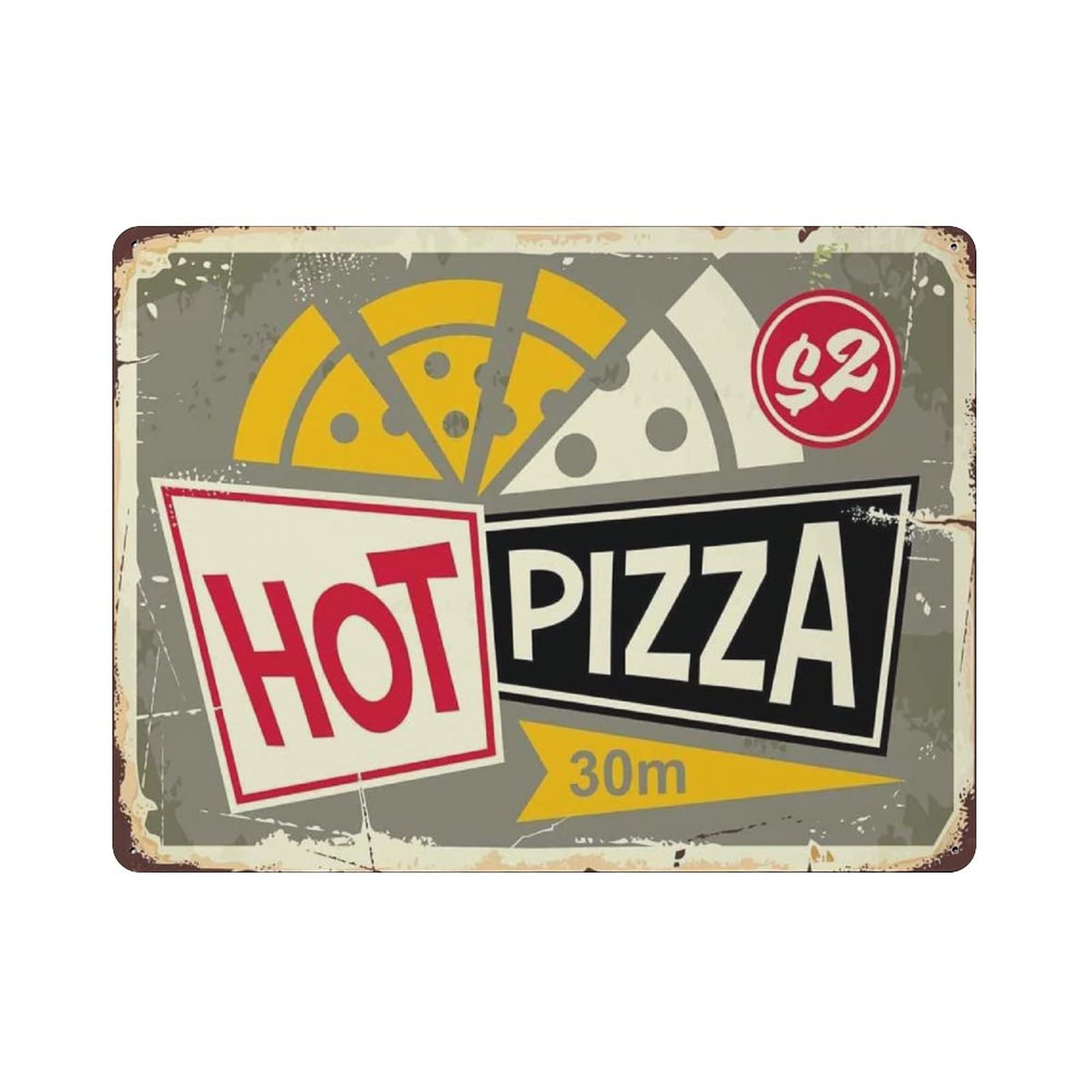 Metal Tin Sign Hot Pizza Vintage Tin Poster Metal Sign Wall Decoration Country Kitchen Home Garage Decor 12"x16"
