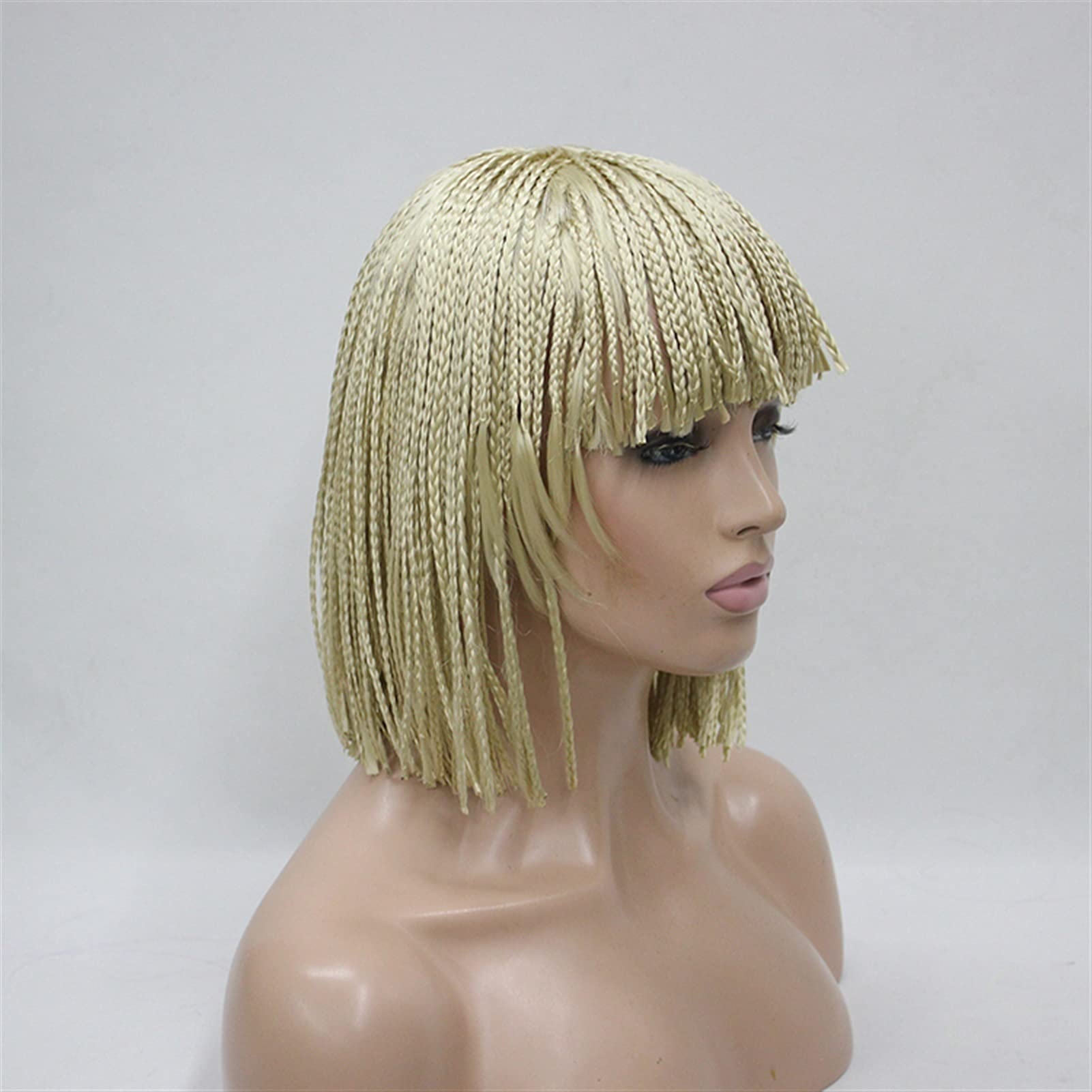 Pelucas de cabello sintético trenzado 10 "Pure Hecho a mano Micro encaje con flequillo Cabello corto for mujer(Geel)