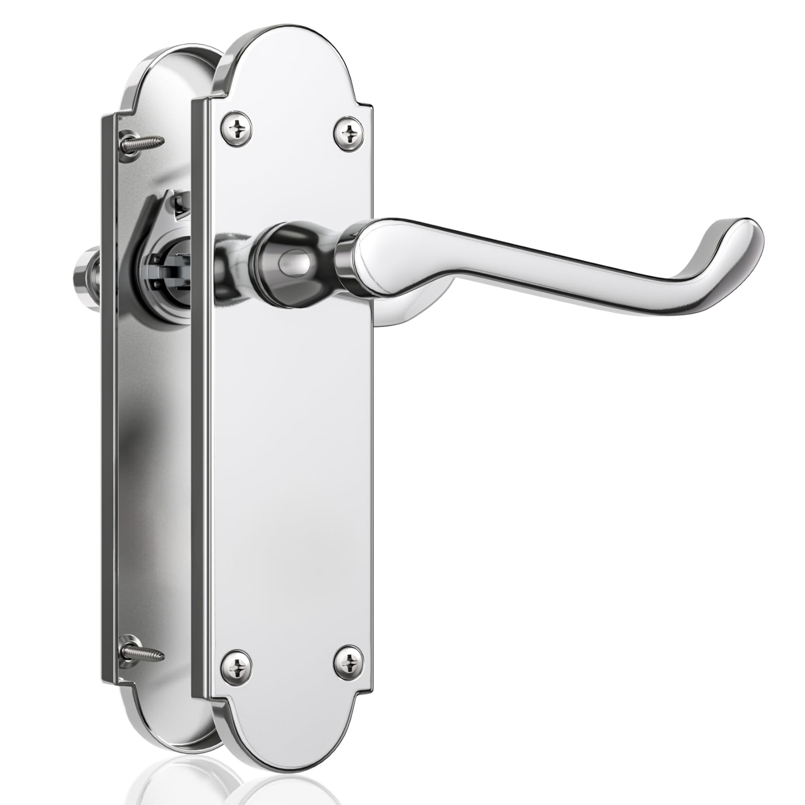 Bwintech 1 Sets Polished Chrome Richmond Lever on Plate, Latch Furniture, Backplate Door Handles,Suitable for Wooden Doors
