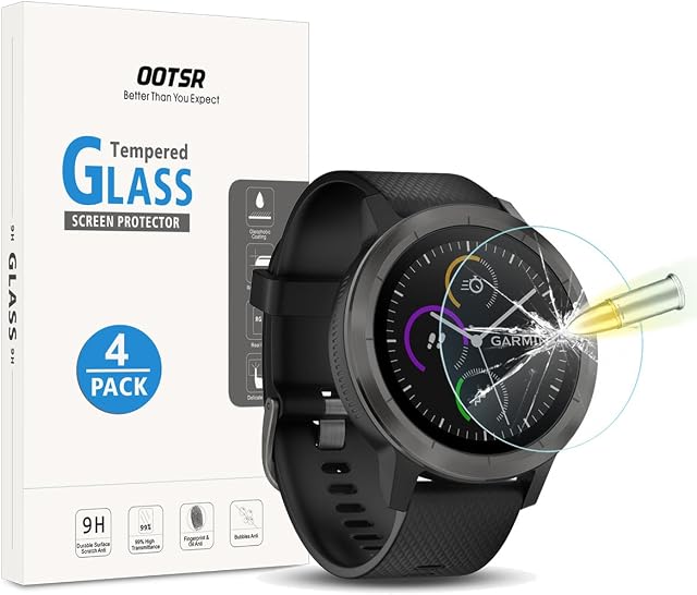 [4-Pack] OOTSR Screen Protector for Garmin Vivoactive 3, Full Coverage Tempered Glass Protector for Garmin Vivoactive 3 (Not Fit Garmin Vivoactive 3 Music)