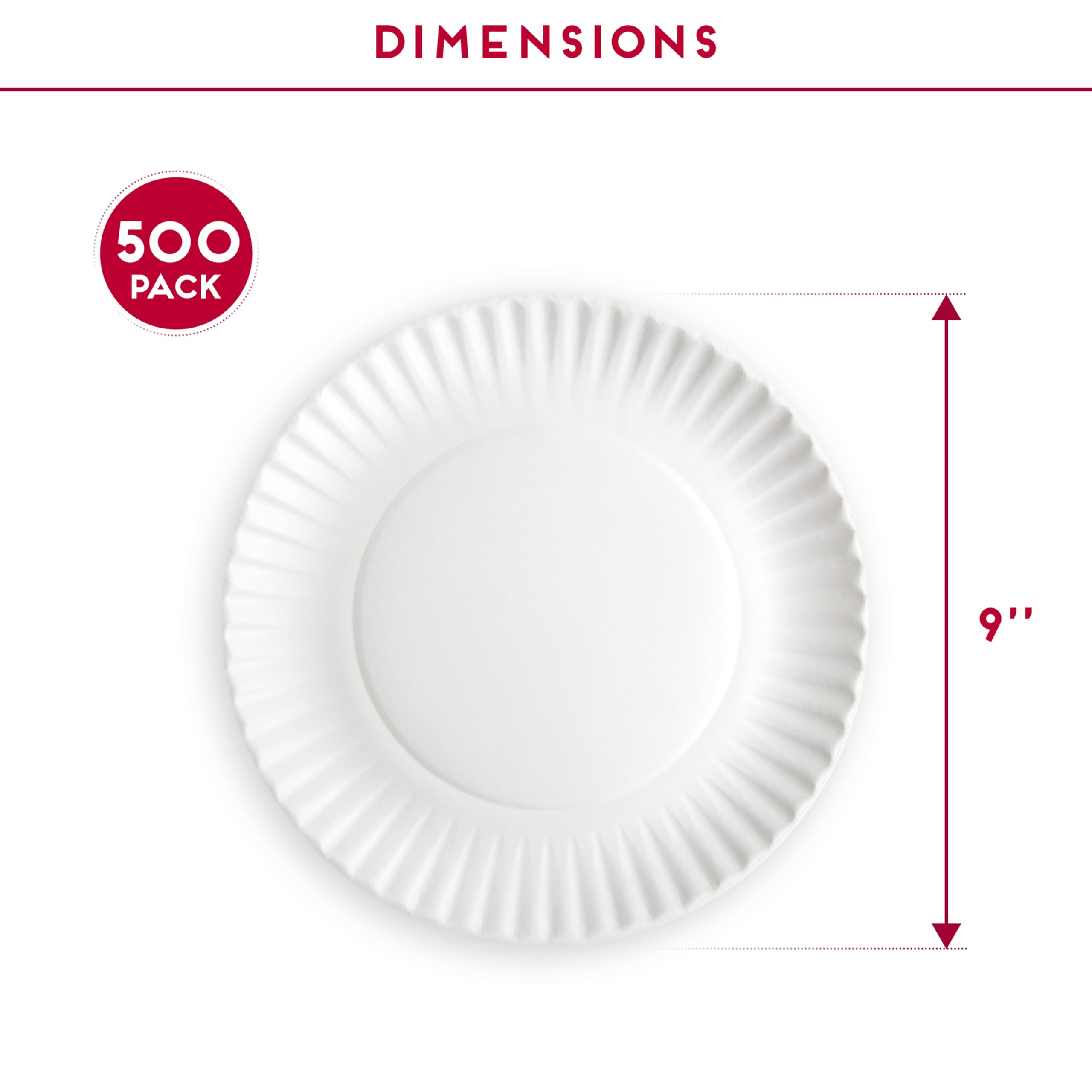 Alitte Pappteller, unbeschichtet, Einwegteller, 22,9 cm, Weiß, 500 Stück