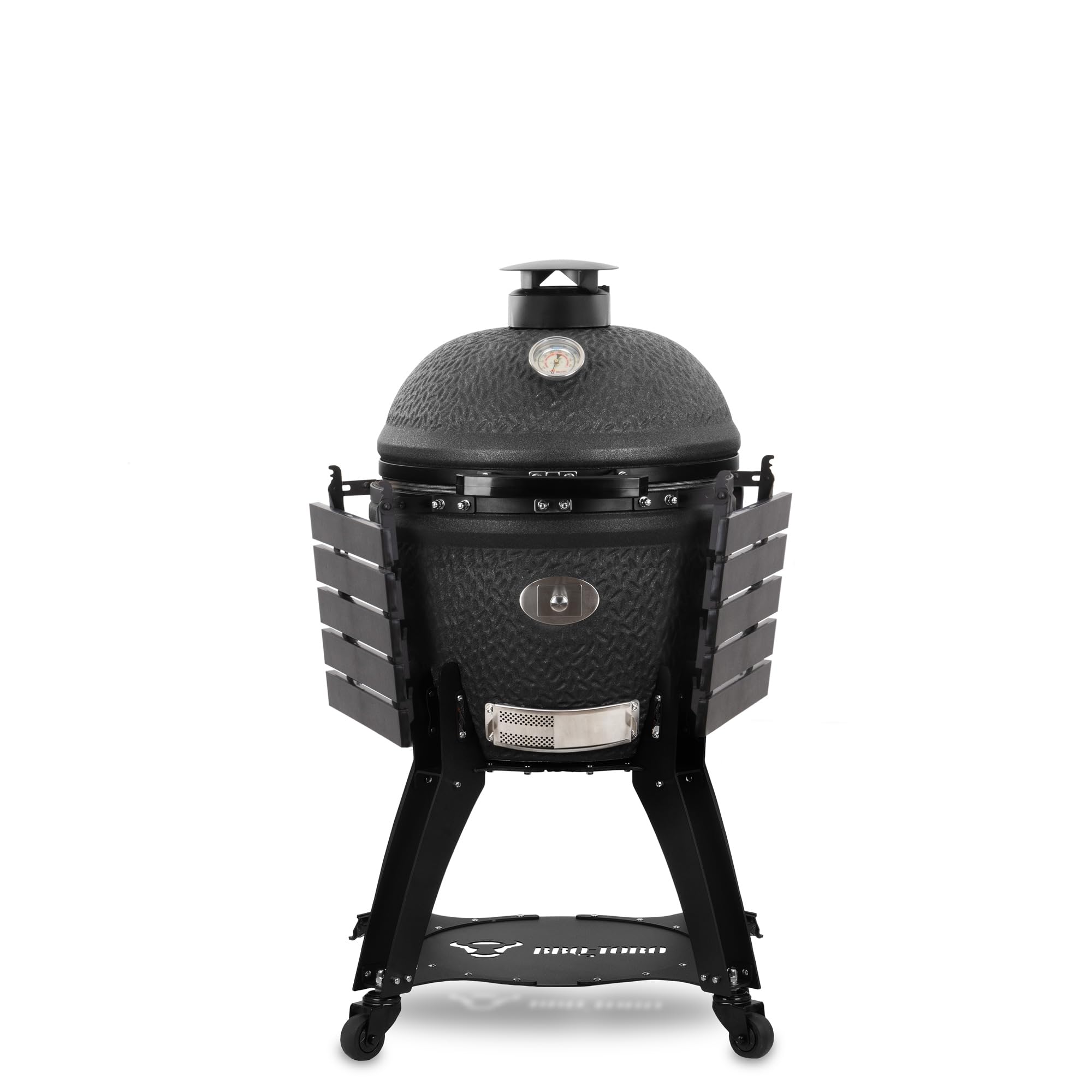 BBQ-Toro Kamado Grill Holzkohlegrill "Yoru" Ø 56 cm mit Seitenablagen, Thermometer | matt schwarz | Bubble Frosted Glaze | Ceramic Grill mit Rollen, Keramikgrill, BBQ Keramik Grill, Kugelgrill