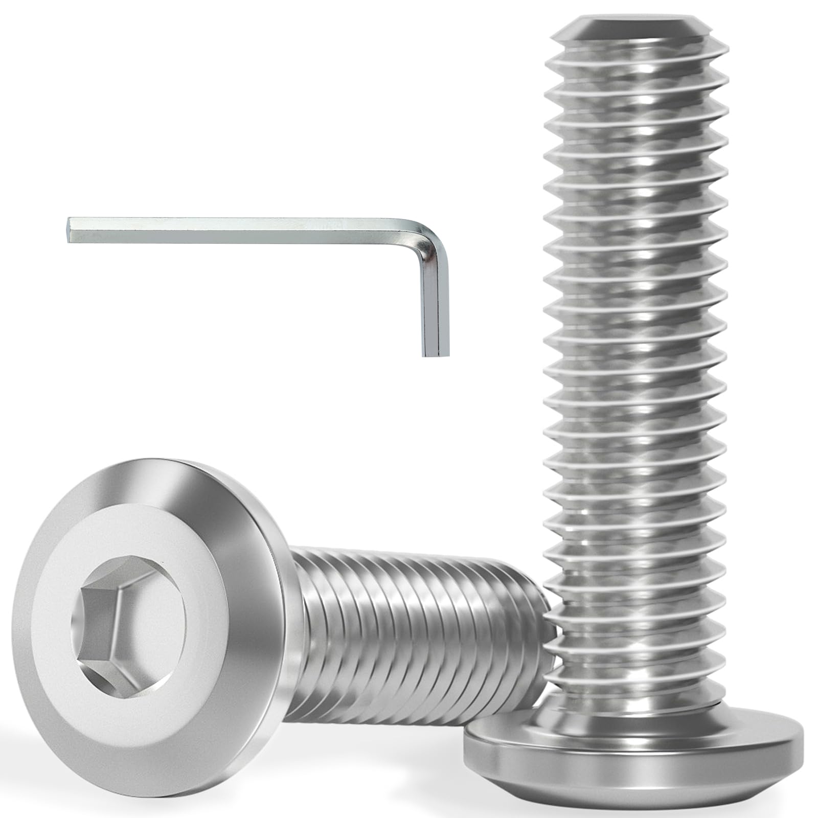 VGBUY M8-1.25 x 12 mm 60Pcs Flat Head Hex Socket Cap Screws Bolts,304 Stainless Steel 18-8,Full Thread,Hex Spanner Included (VG30120)