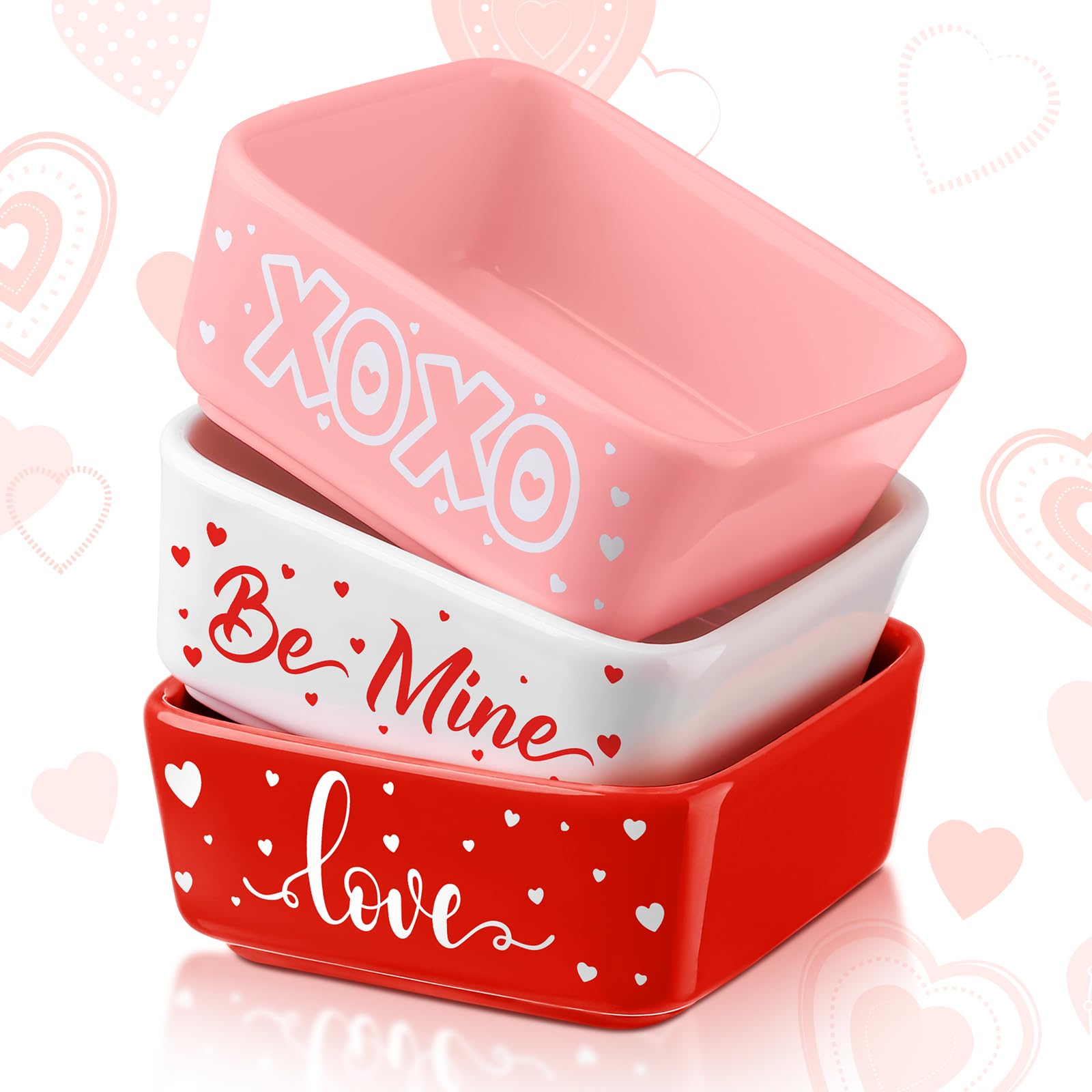 Tanlade 3 Pcs Valentine's Day Candy Bowls Mini Ceramic Serving Bowl for Tiered Tray Candy Dishes Valentine's Day Party Supplies for Treat Snack Fruit