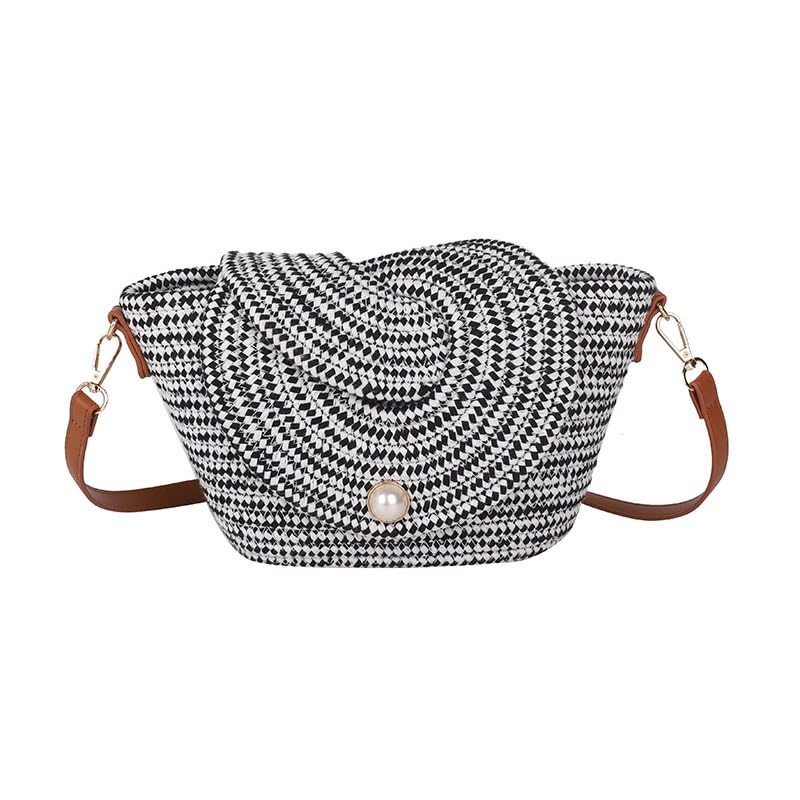 Women Straw Crossbody Bag Beach Handmade Rattan Shoulder Bags Hand Woven Leather Straps Straw Clutch Purse Vacation Travel