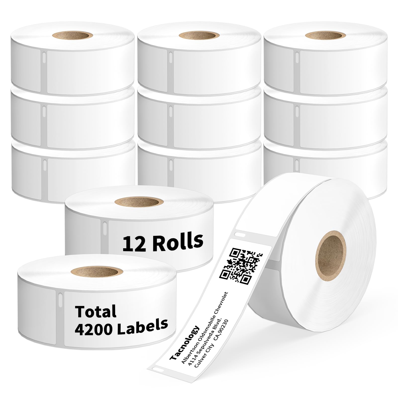 Tacnology 12 Rolls 4200 Labels Direct Thermal Labels Compatible with DYMO 30252 (1-1/8" x 3-1/2") Address & Barcode for Dymo Label 450, 450 Turbo,4X &