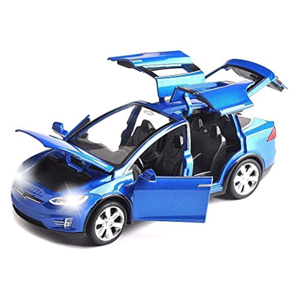Model X Diecast Car Toy, 1:32 Scale Zinc Alloy Model Car, Pull Back Vehicles with Opening Doors & Light, Mini Collectible Toy Car for Toddlers