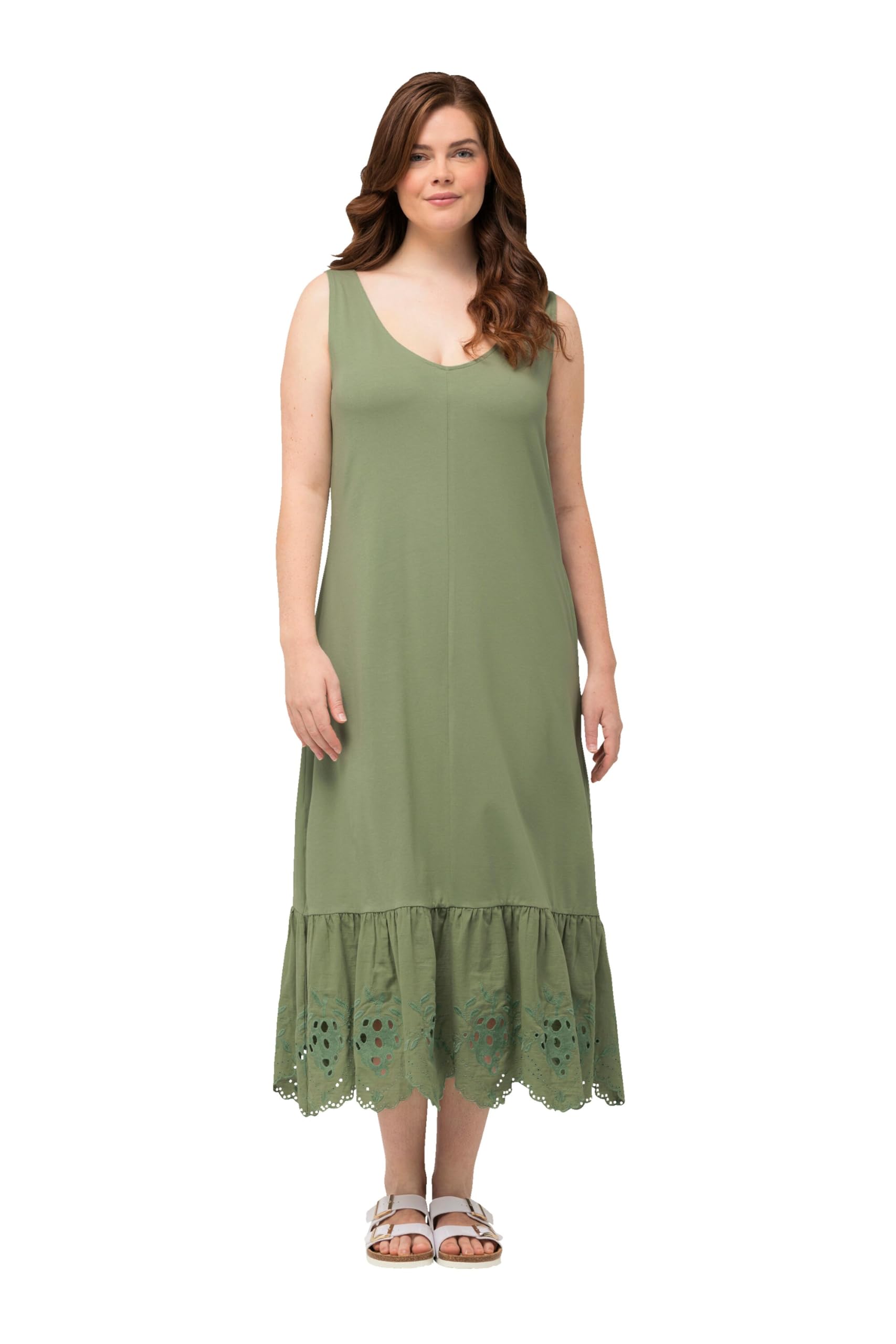 Ulla Popken Women's Jersey Strap Dress with Embroidery Anglaise Dress