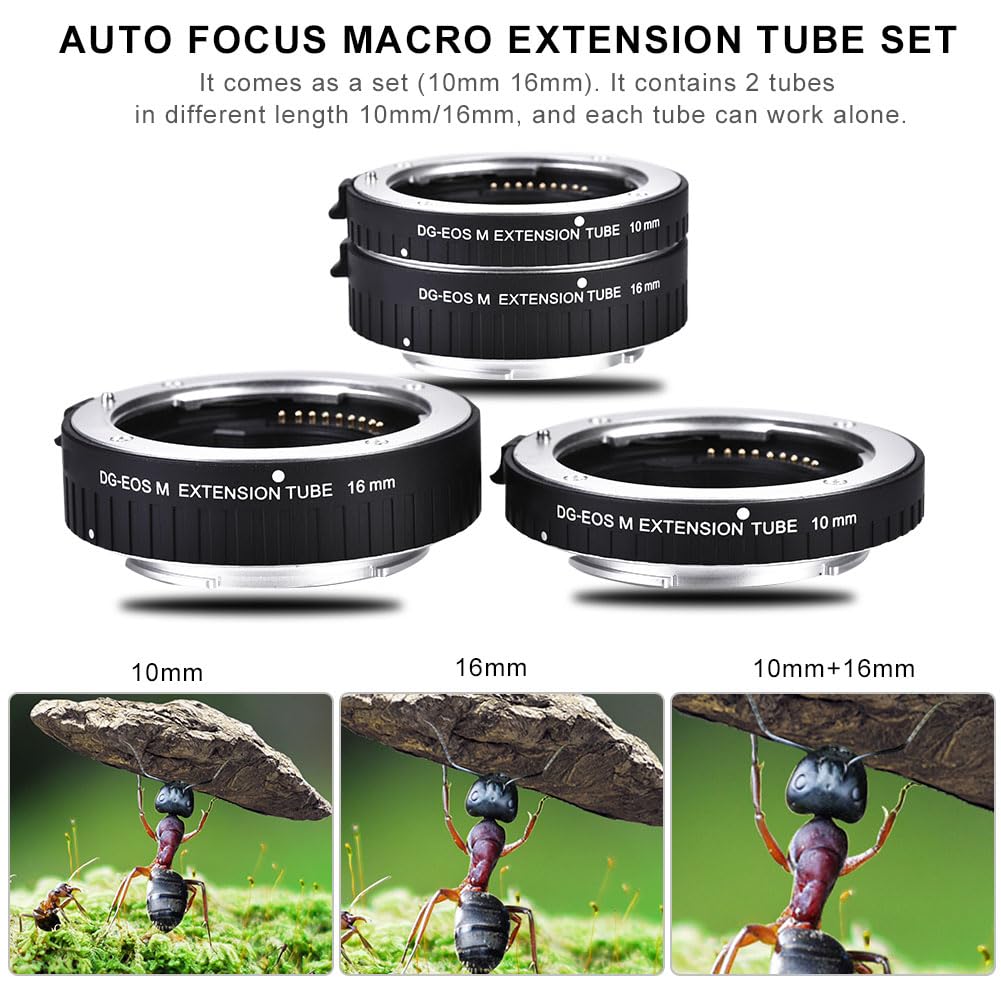 Juego de Tubos de extensión Macro de Enfoque automático de 10 mm + 16 mm para cámaras DSLR (DG-EOS M)