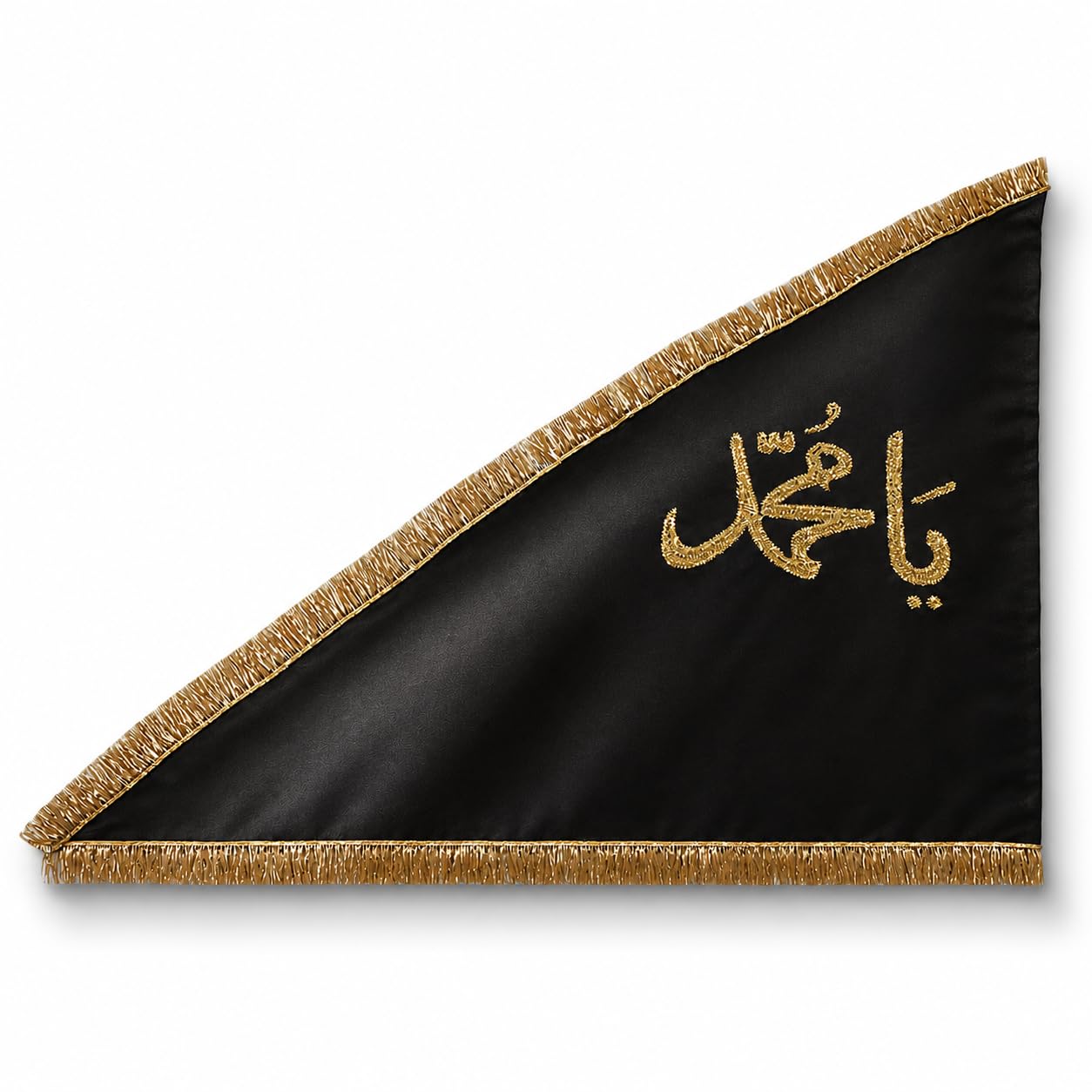 DLC Black Satin Islamic ya Moh Flag, Mohrram Alam with Metallic Golden Embroidery (0.75 mtr X 1 mtr)-image-38