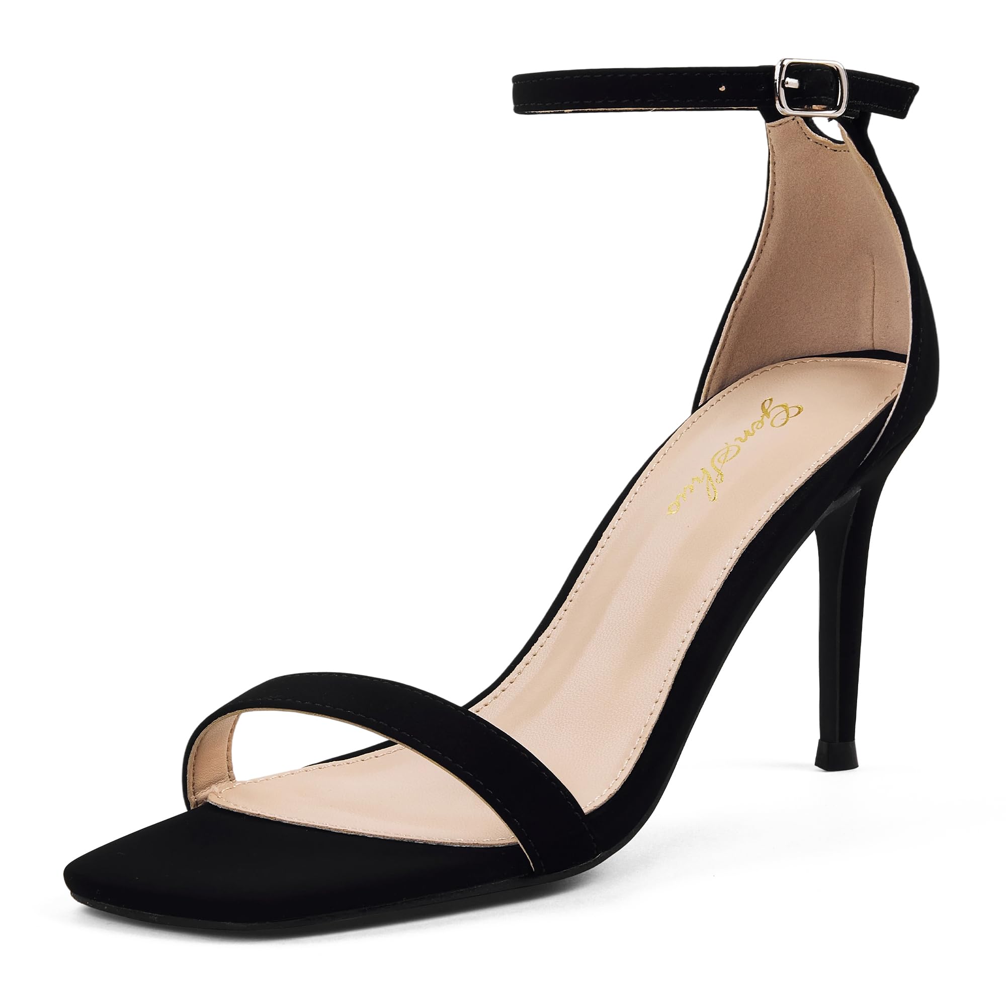 GENSHUO Women's Heeled Sandals Dressy Strappy Stiletto High Heels 3 Inch Square Open Toe Ankle Strap Buckle Sexy Prom Wedding Dress Shoes Ankle Wrap