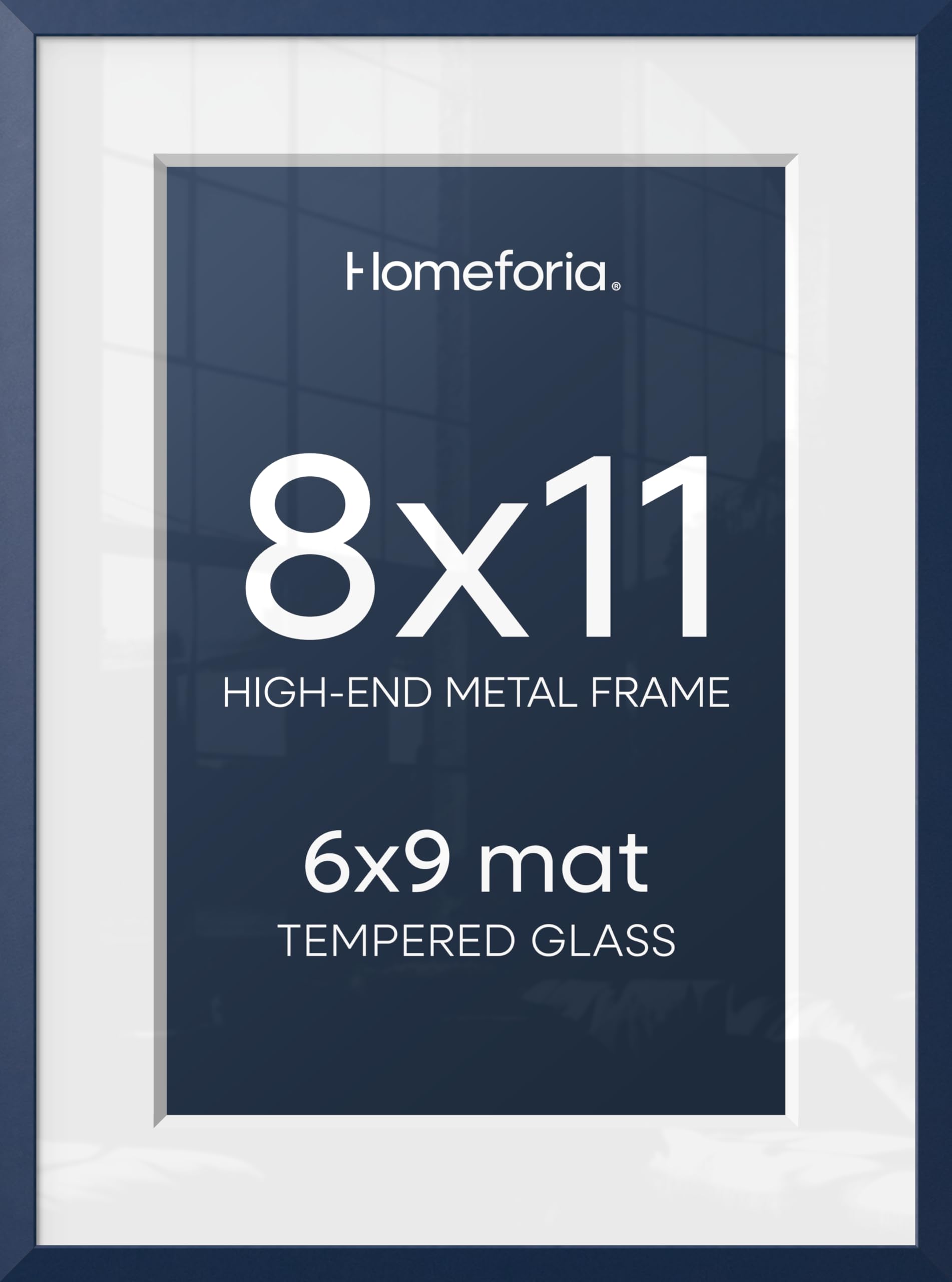 Homeforia 8x11 Blue Picture Frame, High-End Metal, 6x9 Mat, Glass | High End Aluminum, Tempered Glass, Acid-Free 6x9 Removable Mat, 8x11 in Edge-to-Edge Display 11x8, Wall Kit, Set Of 2