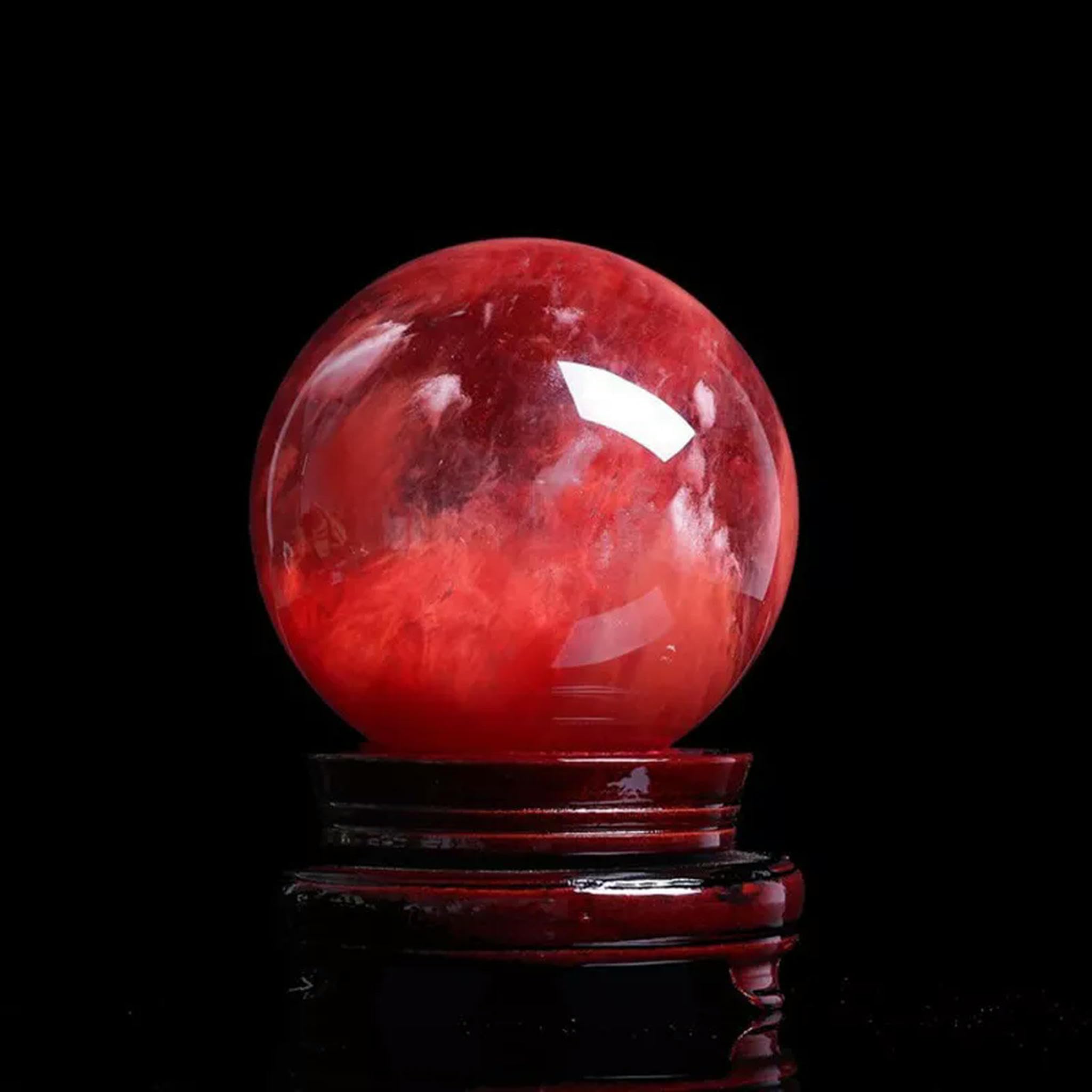 Sfera di Quarzo Rosso Grezzo Naturale da 80 mm, Sfera di Cristallo con Supporto