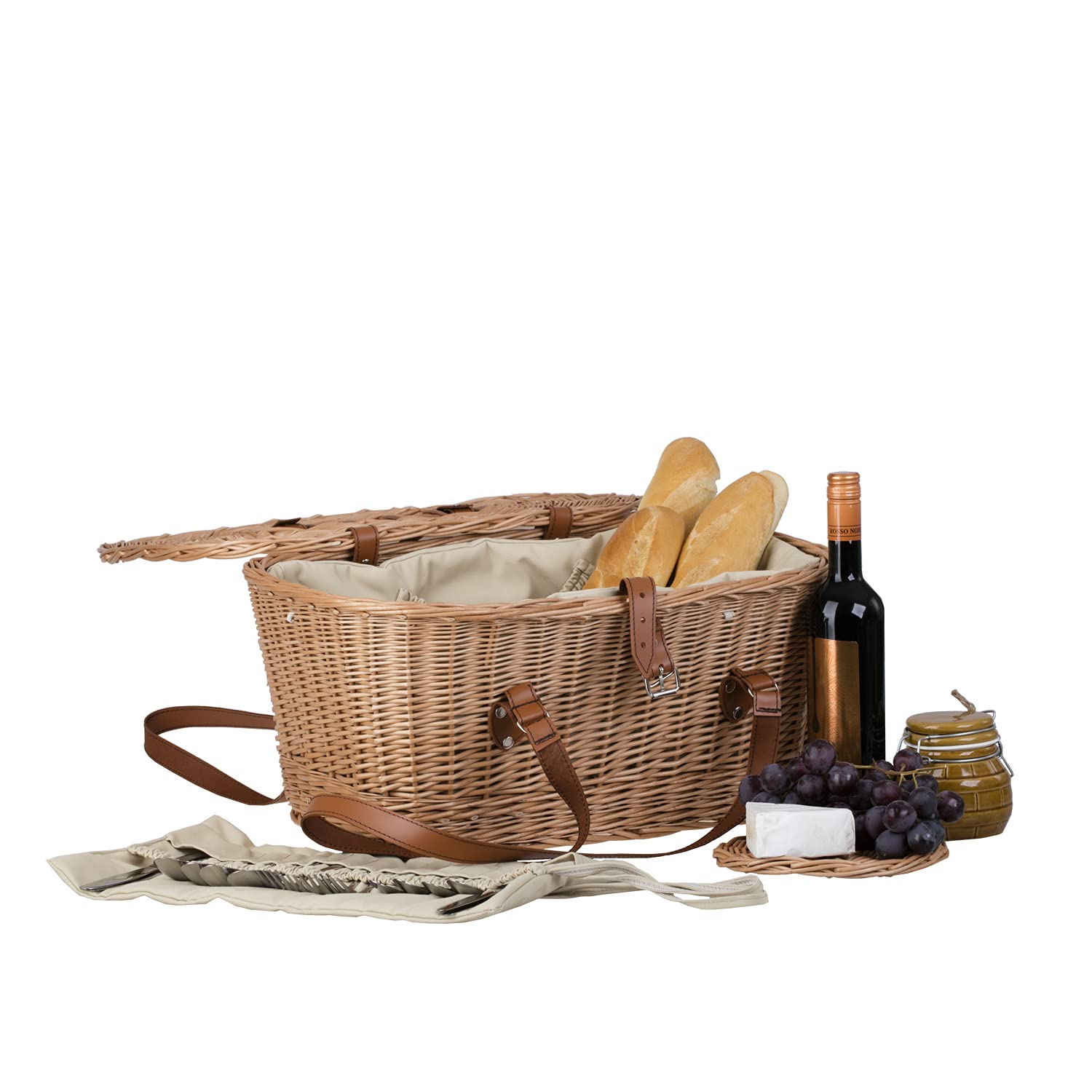 e-wicker24 Panier de Pique-Nique en Osier XXL avec Couvercle - Grand Panier de Rangement pour Fruits et légumes - Panier à provisions - Panier à Repas tressé