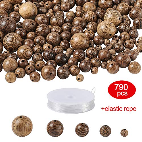 Craftdady 790pcs 5 Sizes Natural Stripe Round Wood Beads with 1 Roll Crystal Thread for Jewelry Crafts Making (6mm 8mm 10mm 12mm 15mm) - Image 2