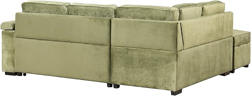 Miniatura 9 de Sofá cama modular reversible en forma de L de lino con otomana de almacenamiento, sofá cama convertible 2 en 1 extraíble con portavasos y puerto de