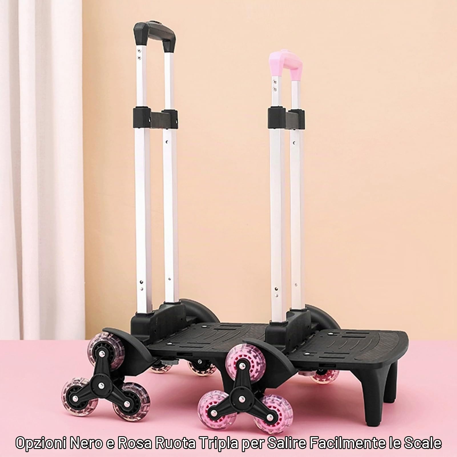 Trolley leggero pieghevole – Carrello a mano a 3 ruote con cinghia, carrello pieghevole portatile per zaino, viaggi, pendolarismo e uso quotidiano