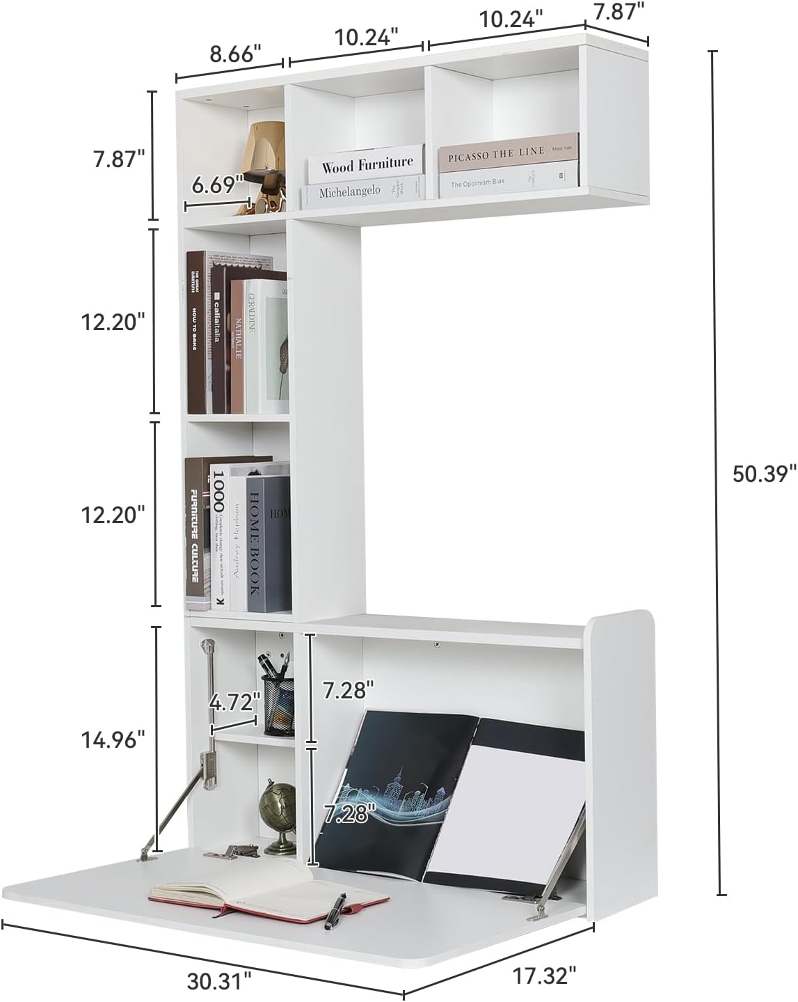 YUSING Floating Desk, Wall Mounted Table, Multifunctional Fold Down Wall Mounted Laptop Computer Workstation with Storage Shelves(Large)