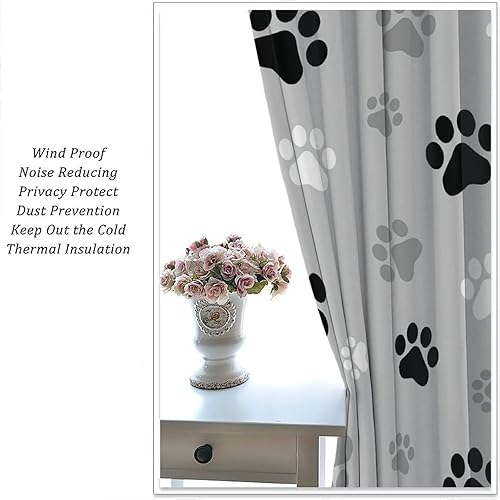 Miniatura 212 de Cortinas opacas con estampado de patas de perro, estampado de patas de perro y huesos, tratamiento de ventana, cortinas con aislamiento térmico