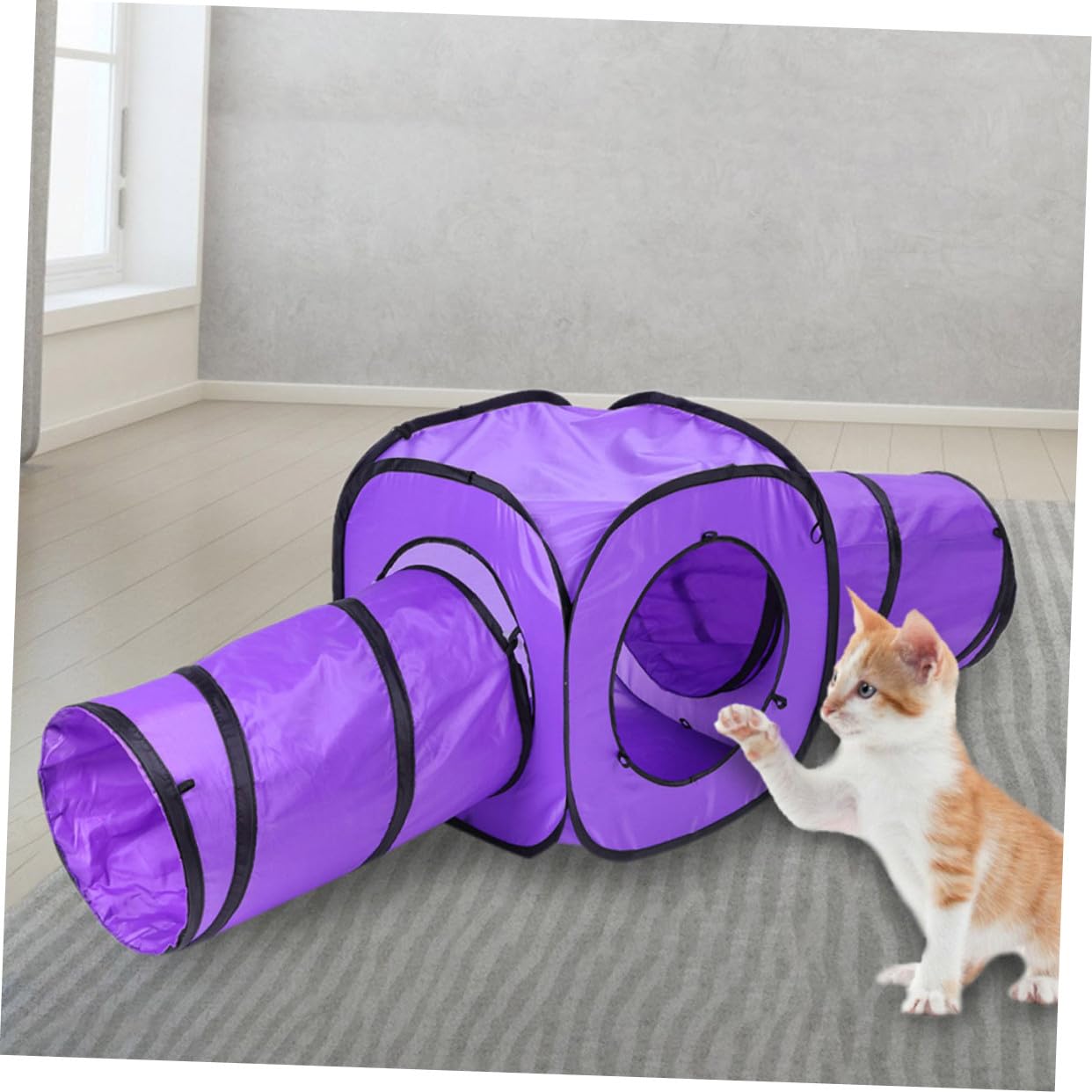 3 Stück Katzentunnel Spielset aus Reißfestem Polyester Interaktives Katzenspielzeug mit Doppelkanal für Kätzchen und Katzen zur Beschäftigung und Bewegung Drinnen und Unterwegs