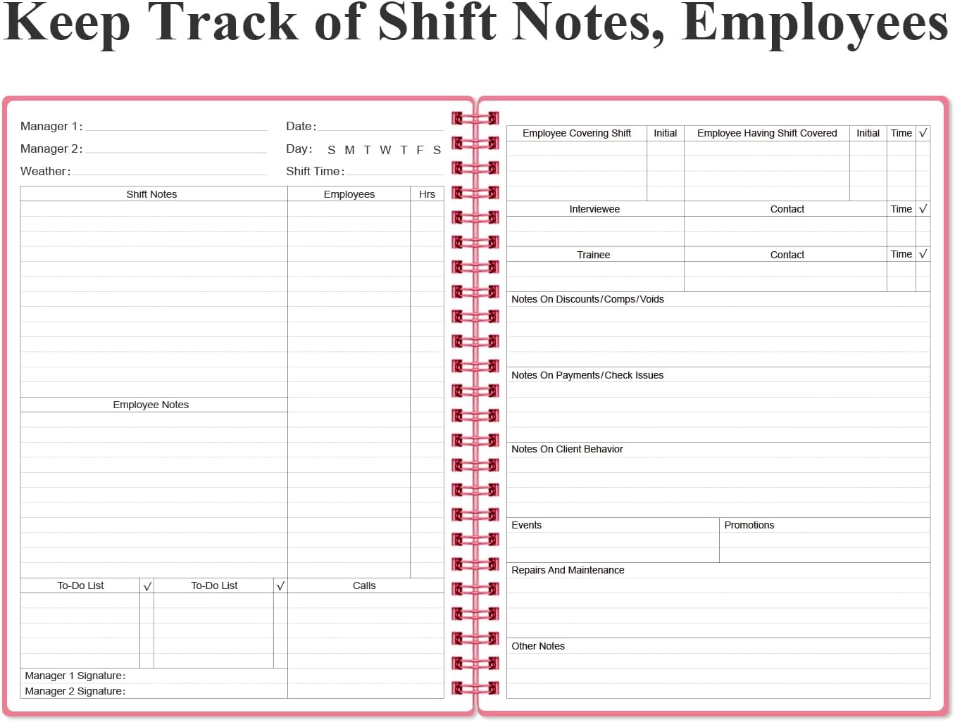 Heveboik Manager Notebook - Manager's Log Book Planner Management Logbook, Spiral Bound, Inner Pocket, 8.2'' X 10.5", Pink image 3