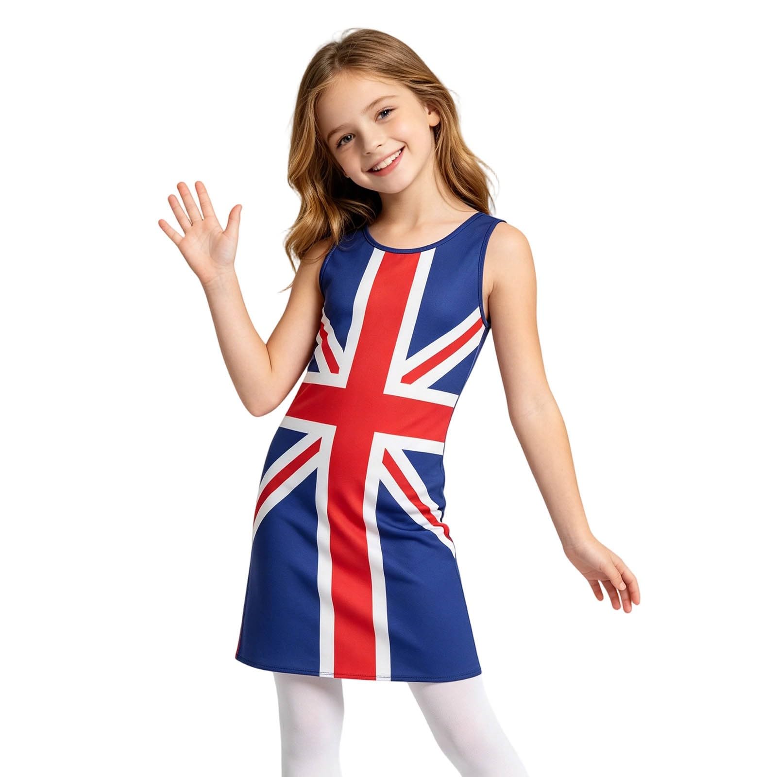 Union Jack Dress Kids Girls Eurovision Fancy Dress VE Day 90s Red White Blue British Icons Costume Summer School Party Dresses for Kings Coronation British Events (3-4 Years)