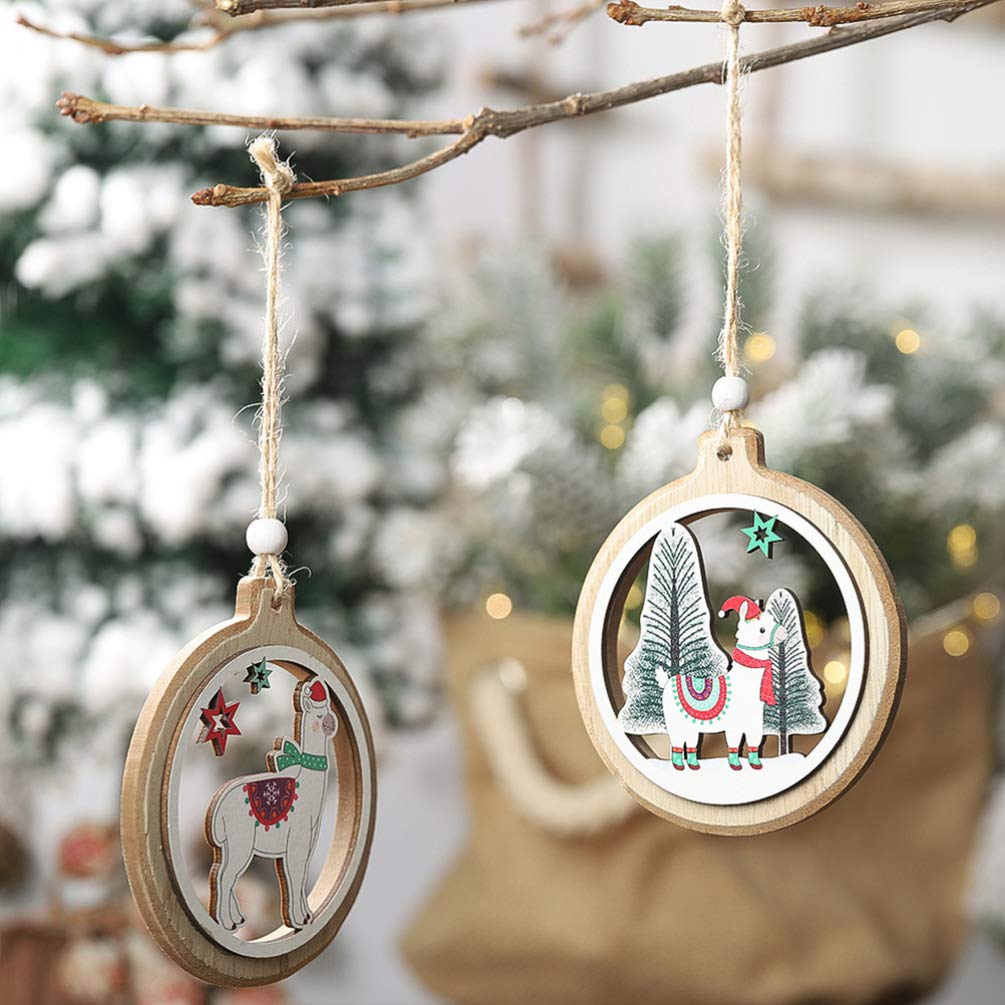 Amosfun 2pcs Wooden Christmas Ornaments Christmas Tree Decorations Decorations Christmas Alpaca Wood Slices Hanging - Image 4