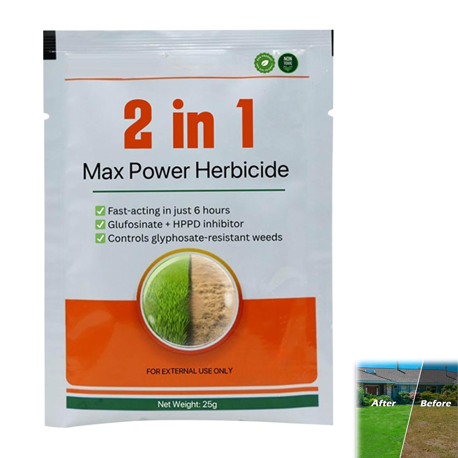 2-in-1 Hochwirksames Unkrautvernichter, Maximalwirkung Unkrautvernichter, High Efficiency Low Toxicity Herbicide, Giftarmes Langanhaltendes Unkrautmittel für Garten, Hof und Rasen (5 pcs)